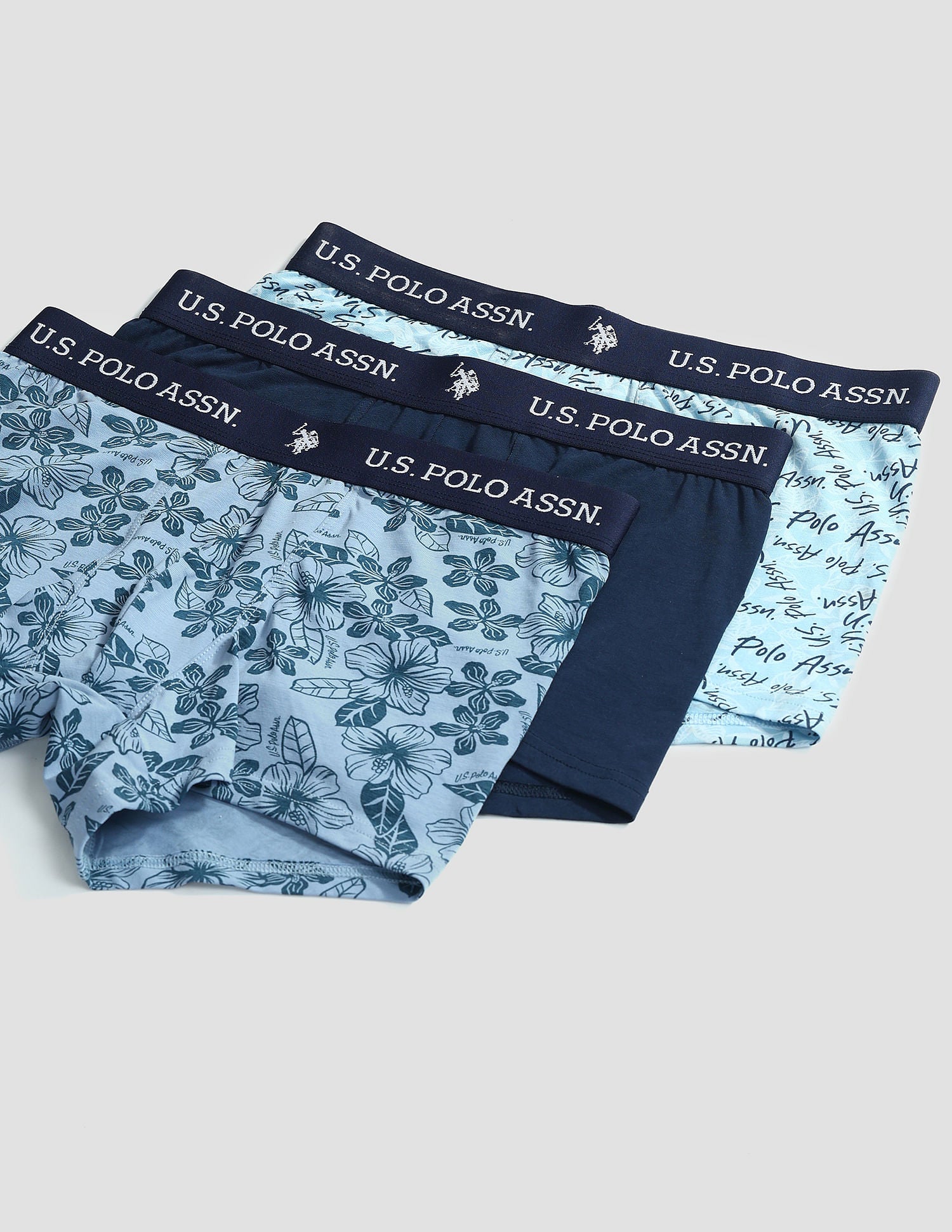 Elastic Waistband Ribbed OET08 Trunks - Pack Of 3 Blue and Navy - U.S. POLO ASSN. | Large