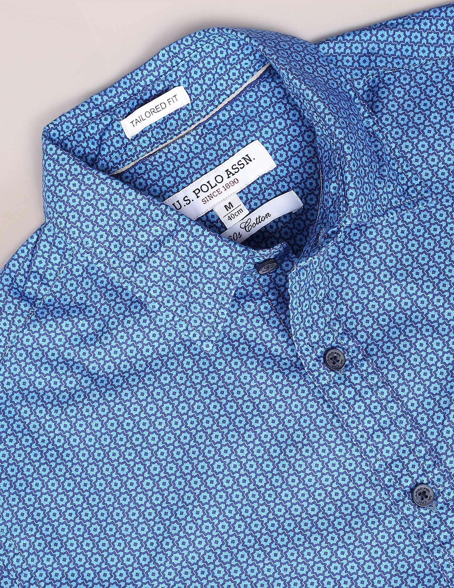 Spread Collar Printed Casual Shirt Blue - U.S. Polo Assn. India | Large