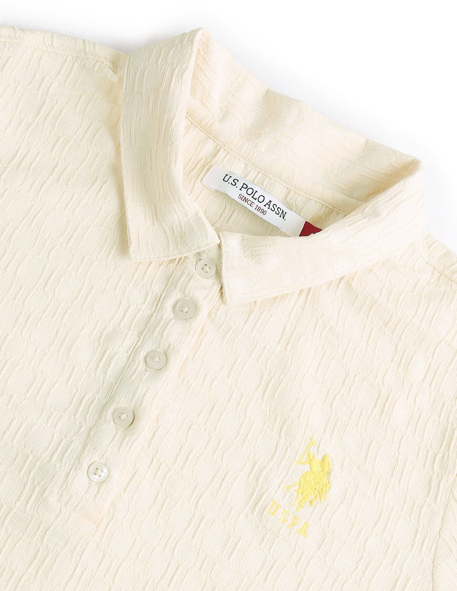 Ribbed Collar Textured Polo Shirt Cream - U.S. POLO ASSN. | Large