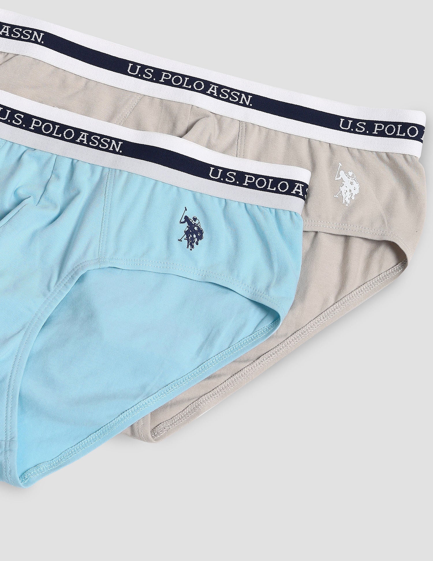 Elasticized Waist OEB09 Briefs - Pack Of 2 Pastel Blue and Fog Grey - U.S. POLO ASSN. | Large