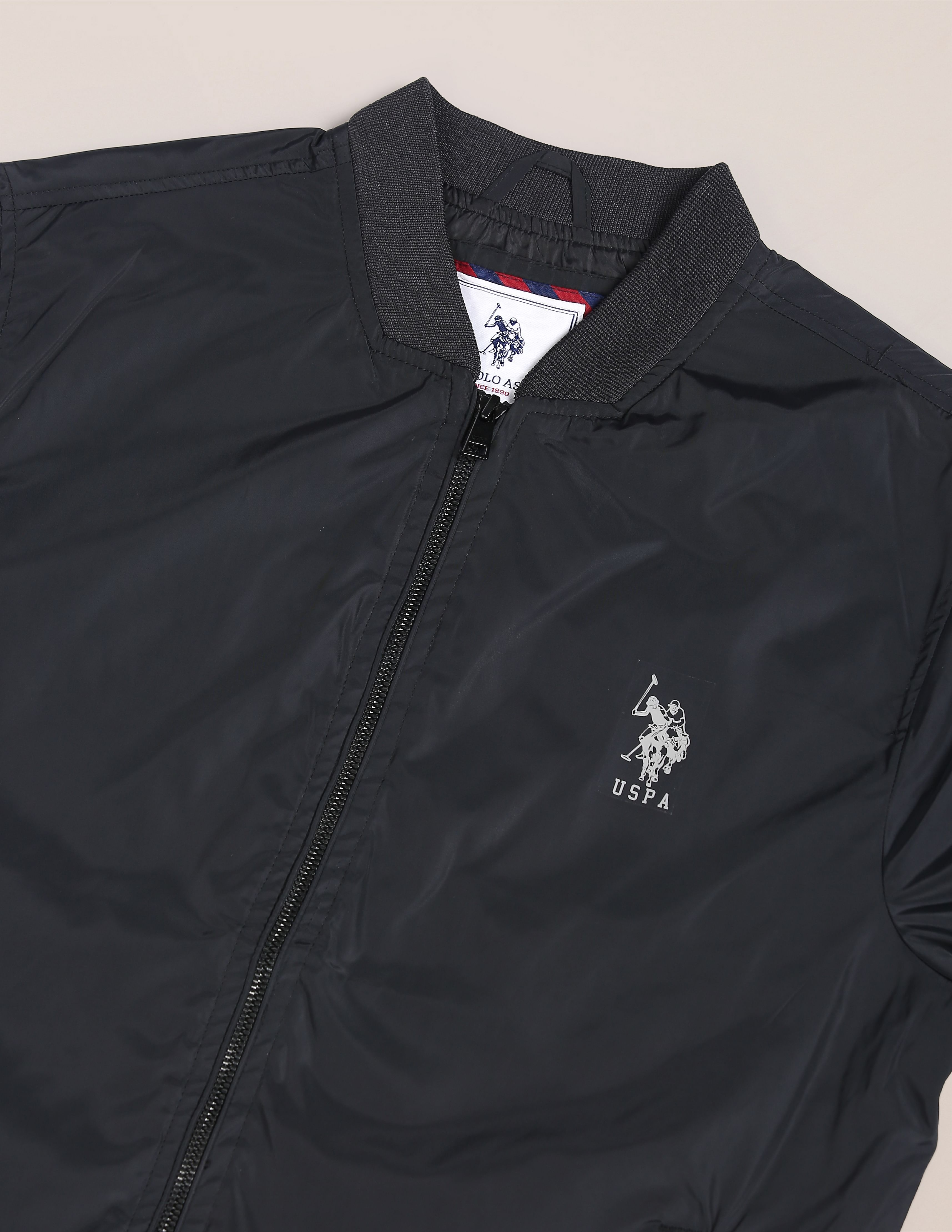 Men Black High Neck Solid Panelled Bomber Jacket Black - U.S. POLO ASSN. | Large