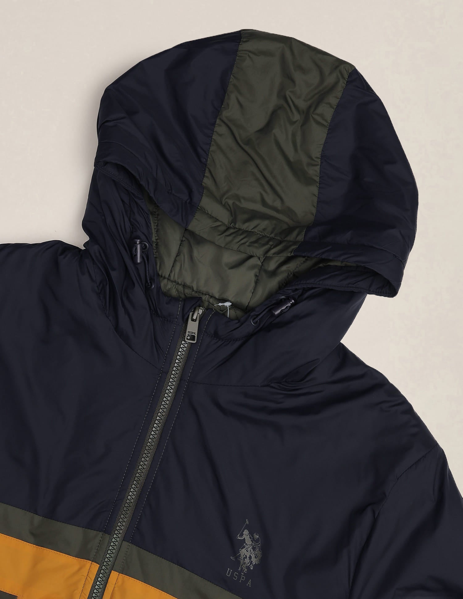 Colour Block Hooded Jacket Olive - U.S. Polo Assn. India | Large