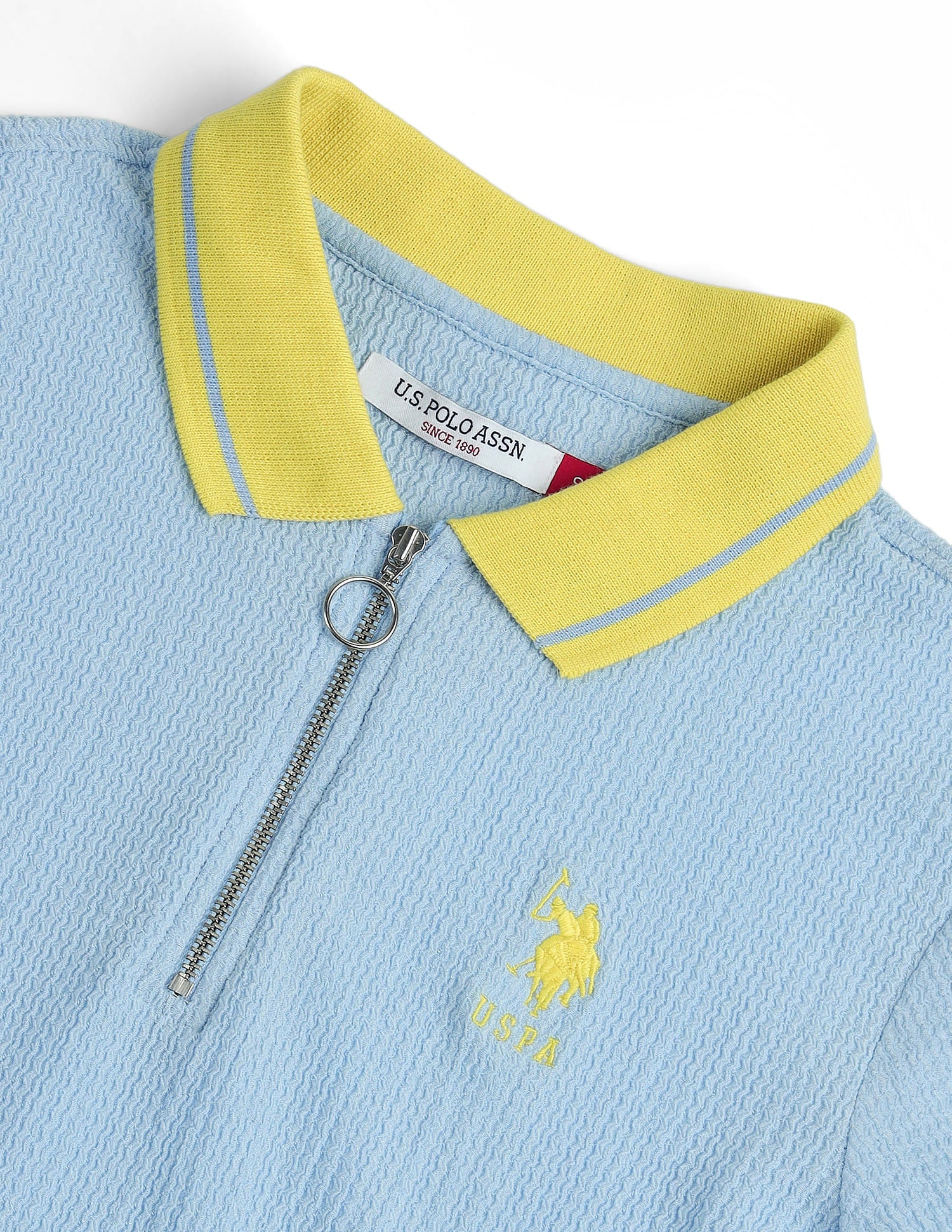 Zipper Placket Textured Polo Shirt Light Blue - U.S. POLO ASSN. | Large