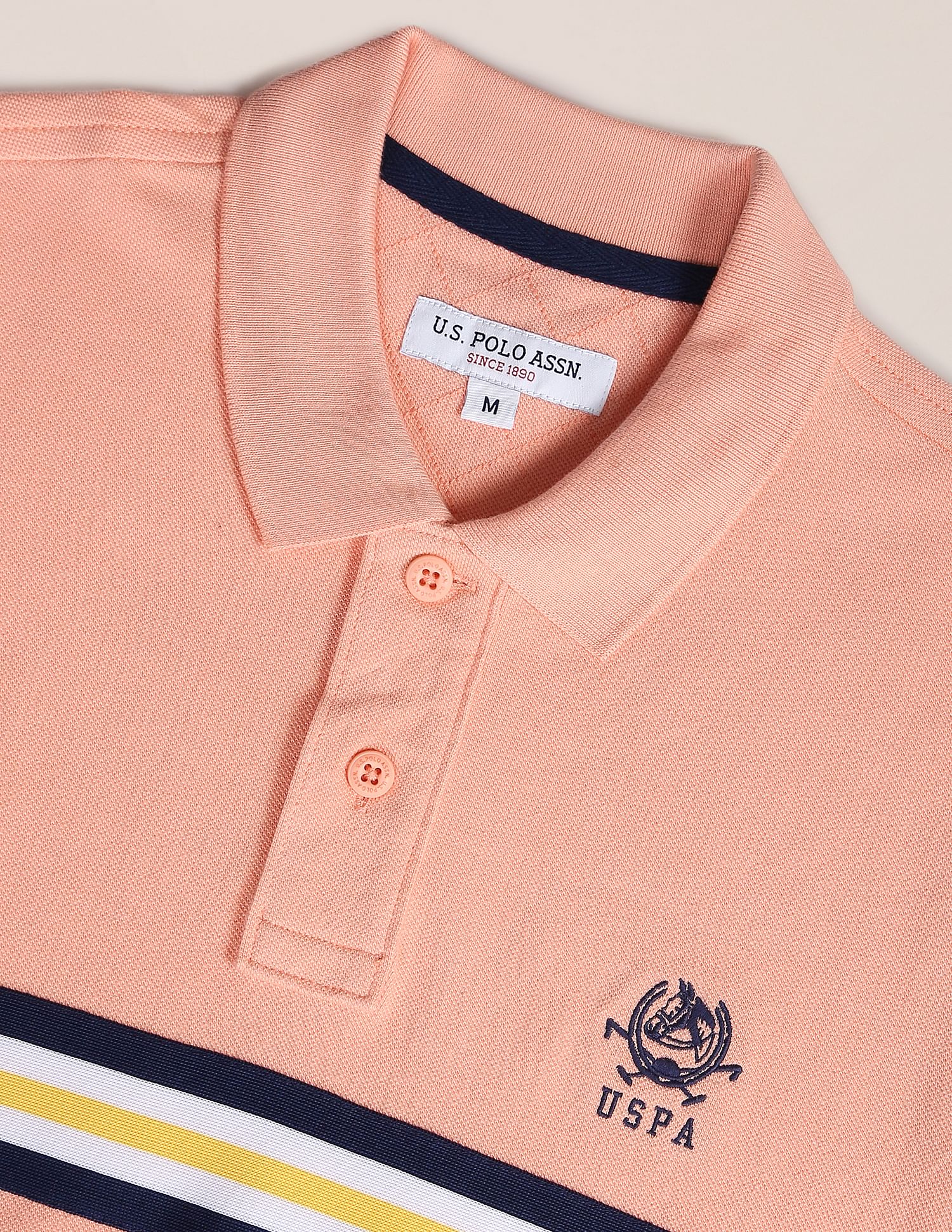 Contrast Stripe Cotton Polo Shirt Peach - U.S. POLO ASSN. | Large