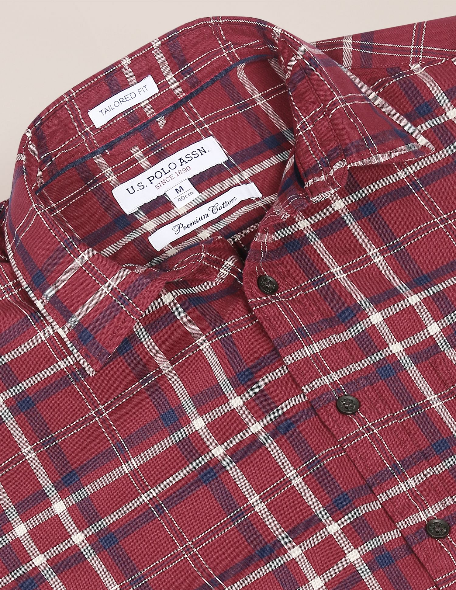 Men Maroon Regular Fit Check Casual Shirt Maroon - U.S. POLO ASSN. | Large
