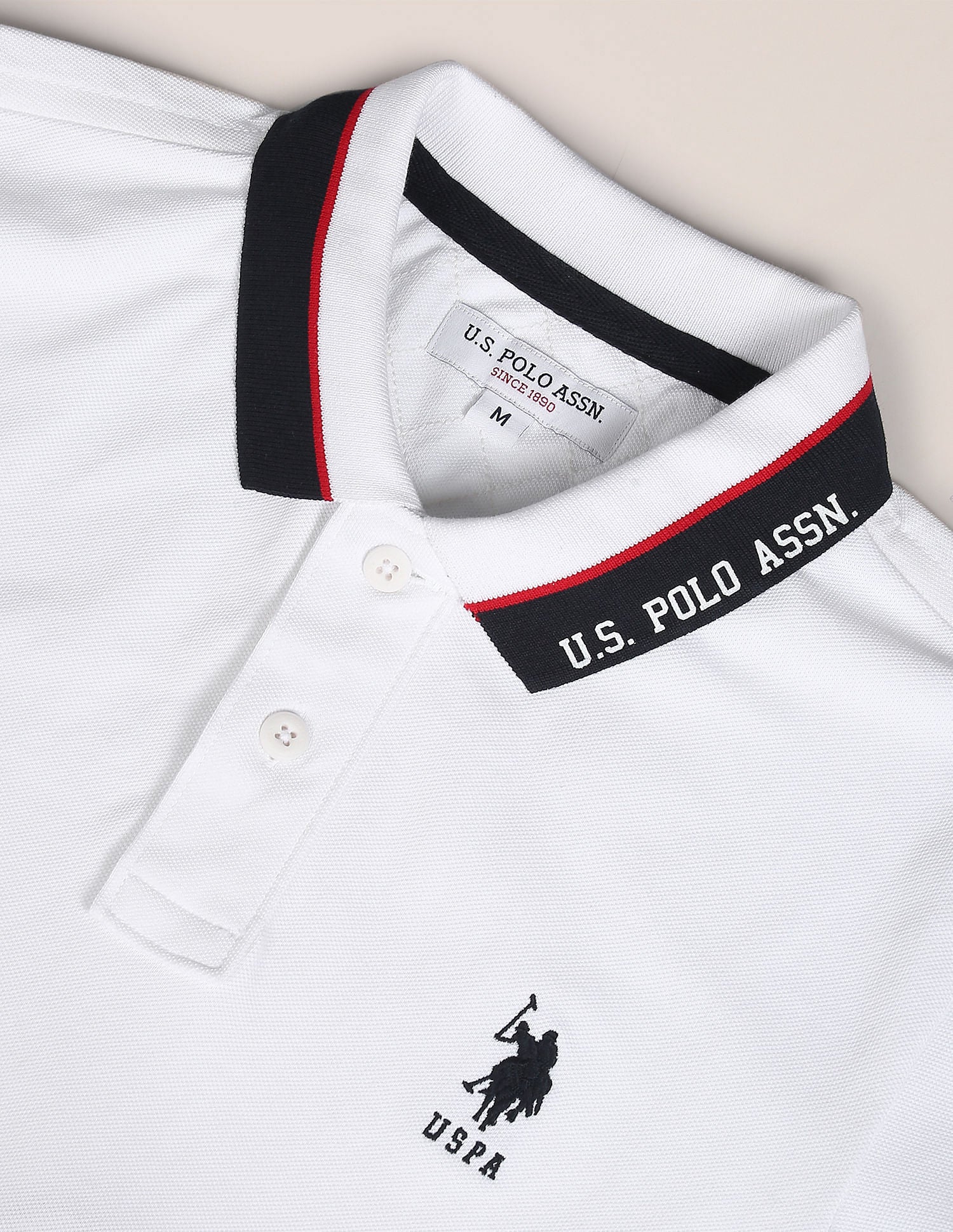 Printed Collar Pure Cotton Polo Shirt White - U.S. POLO ASSN. | Large