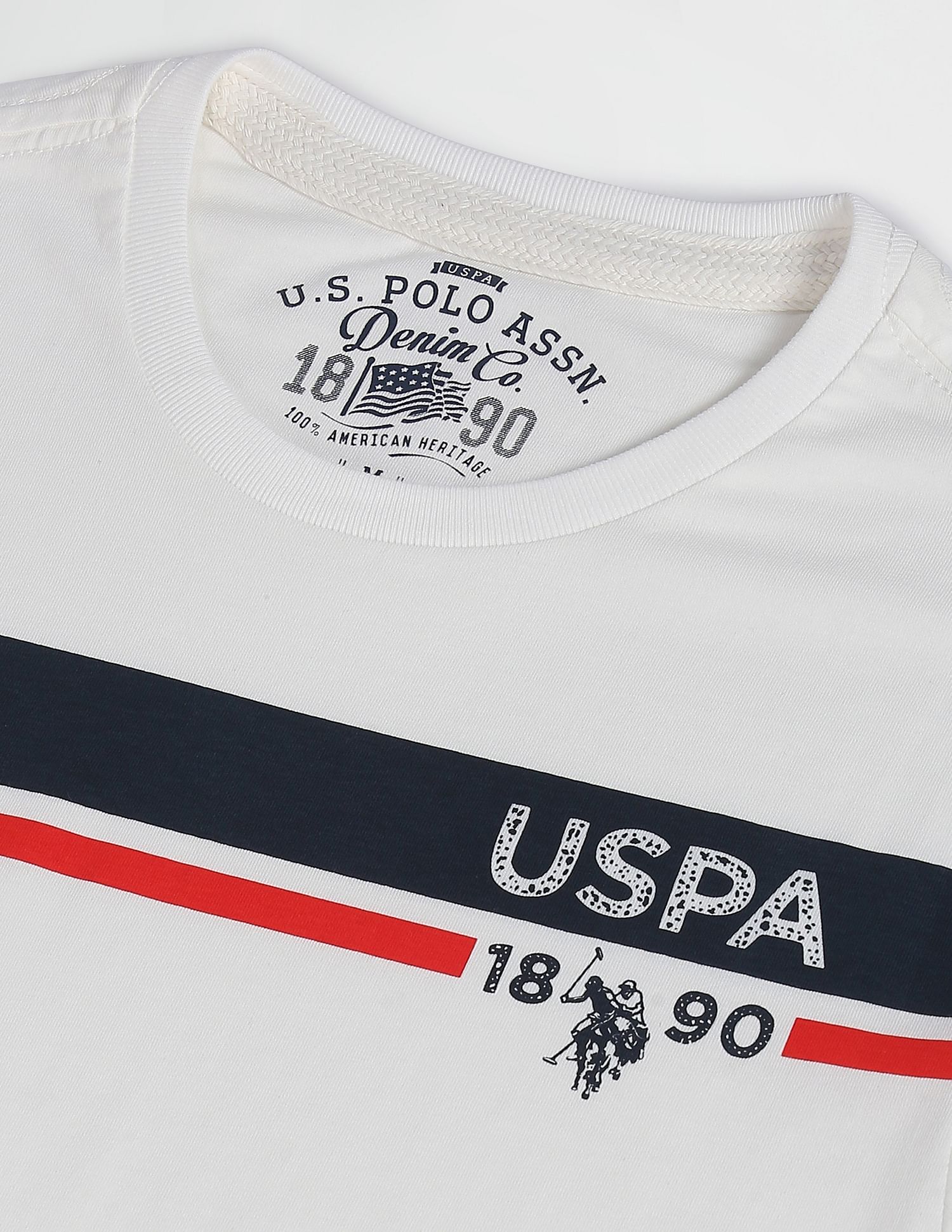 Long Sleeve Brand Stripe Cotton T-Shirt White - U.S. Polo Assn. India | Large