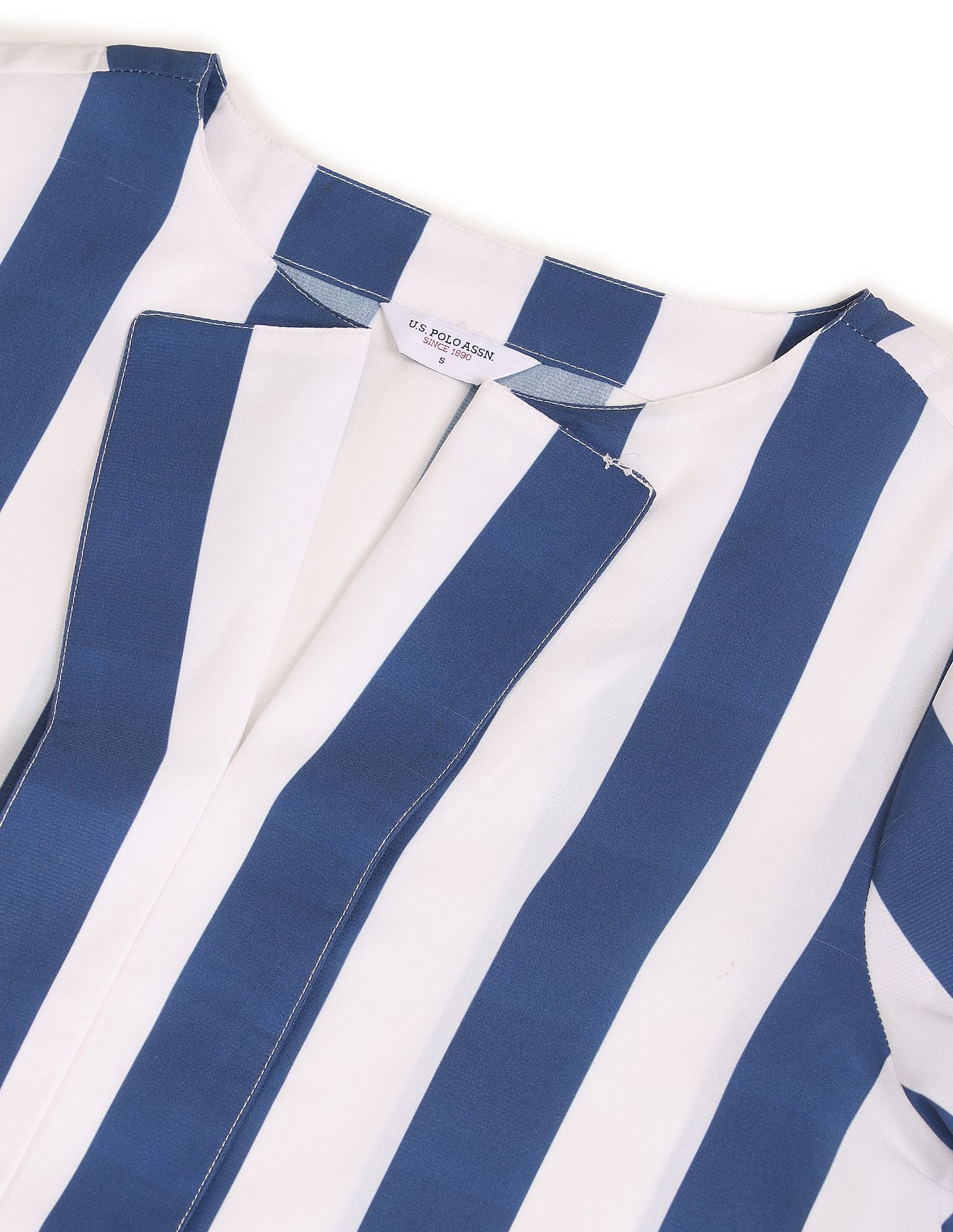Notched Neck Vertical Striped Evening Top White and Blue - U.S. POLO ASSN. | Large