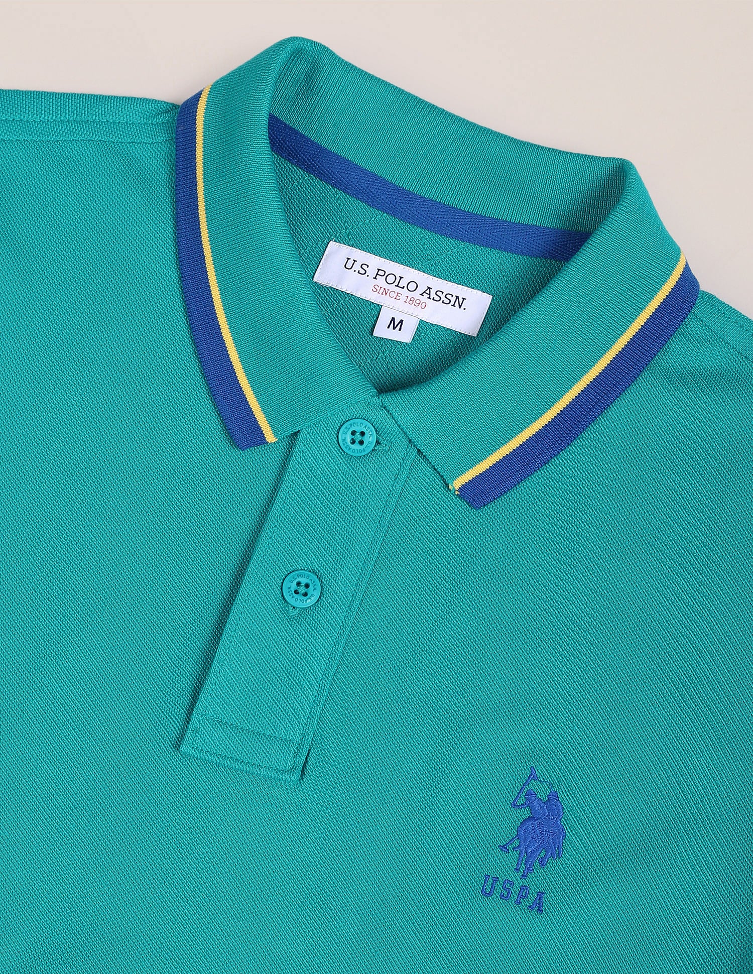Tipped Collar Slim Fit Polo Shirt Teal - U.S. POLO ASSN. | Large