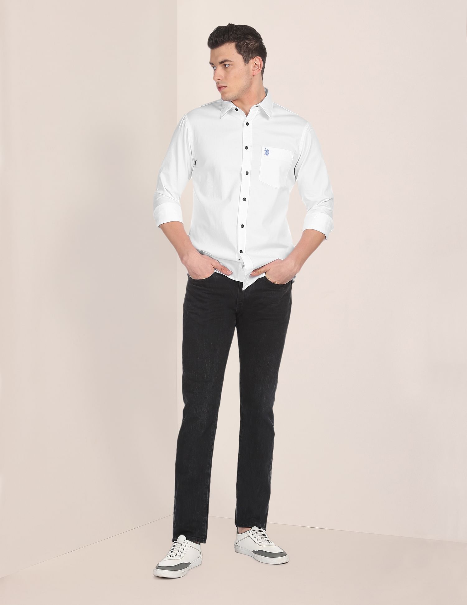 Tailored Regular Fit Solid Casual Shirt White - U.S. POLO ASSN. | Large