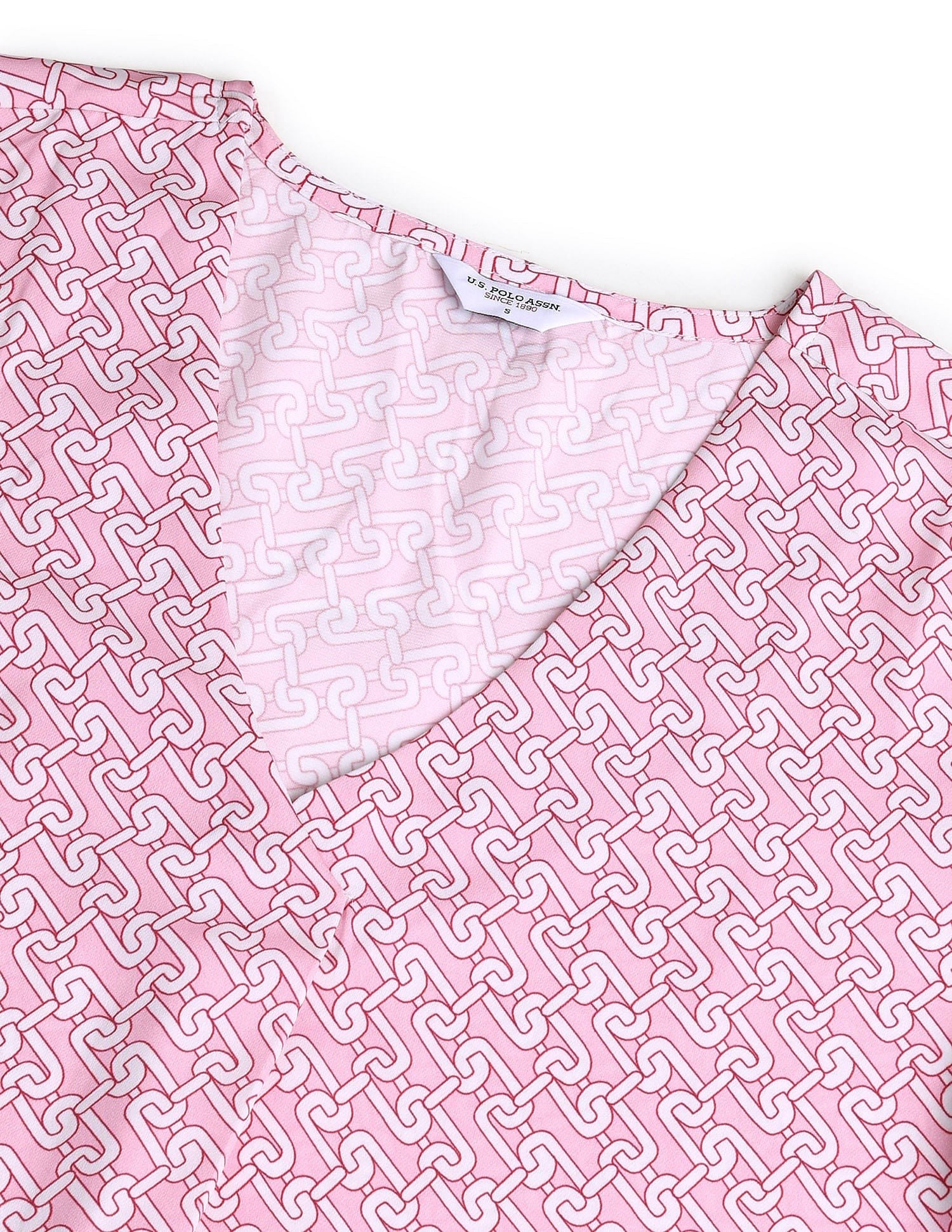 V-Neck Geometric Print Top Pink - U.S. POLO ASSN. | Large