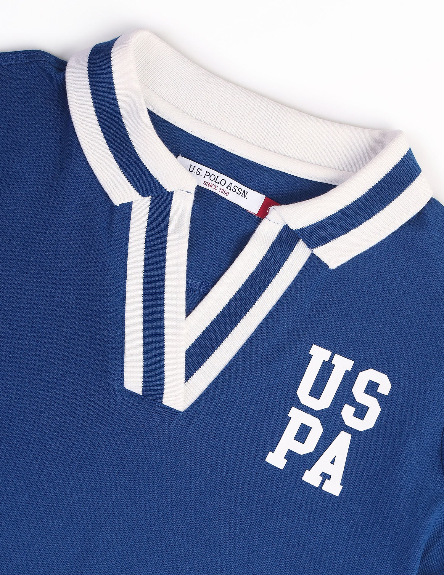 Striped Collar Pique Polo Shirt Blue - U.S. POLO ASSN. | Large