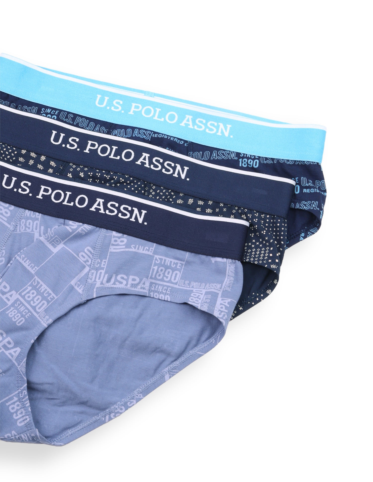 Abrasion Free Printed OEB24 Briefs - Pack Of 3 Blue, Navy, Light Blue - U.S. Polo Assn. India | Large