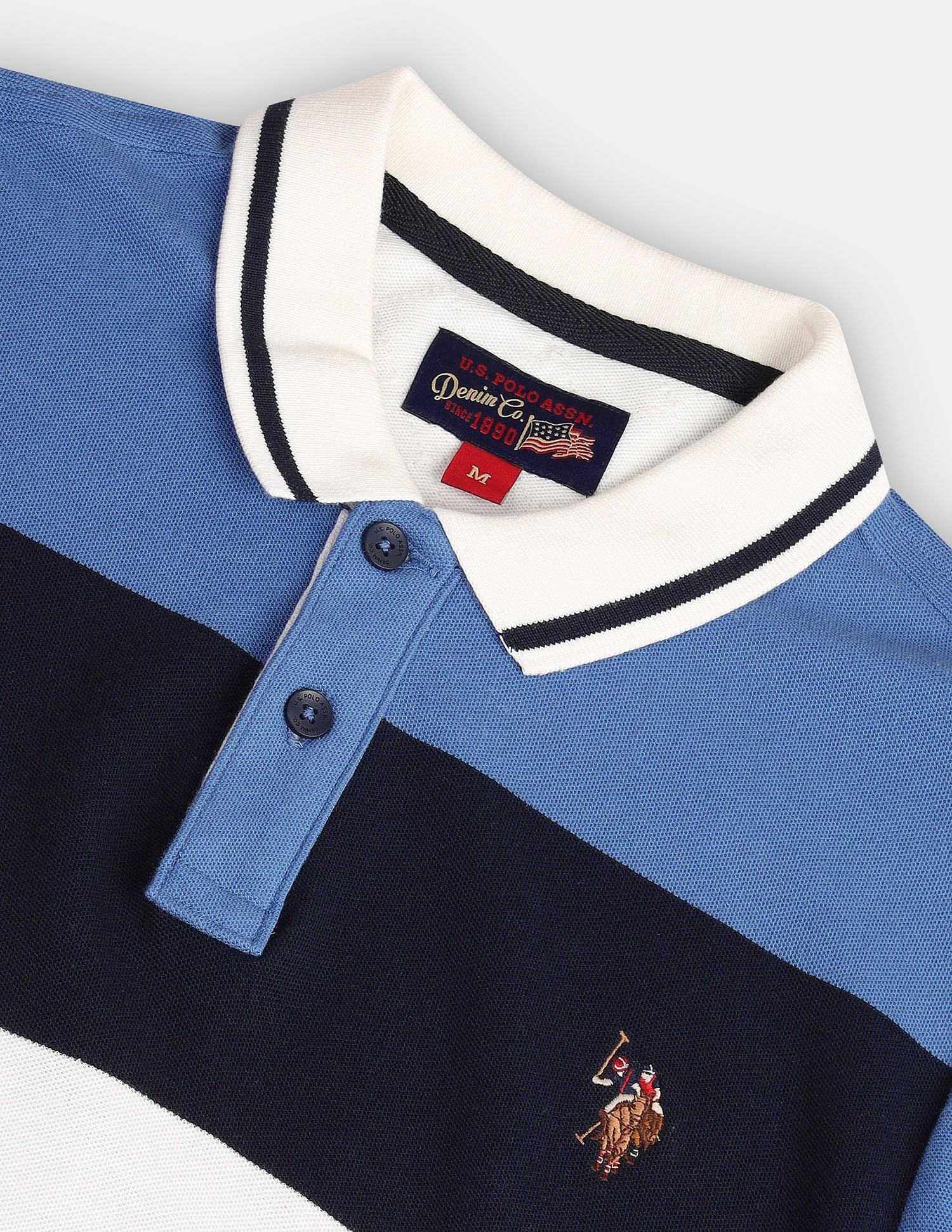 Colour Block Muscle Fit Polo Shirt Blue and White - U.S. Polo Assn. India | Large