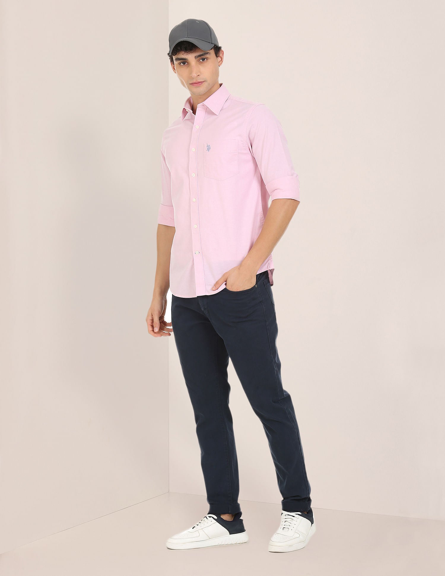 Spread Collar Cotton Stretch Shirt Light Pink - U.S. POLO ASSN. | Large