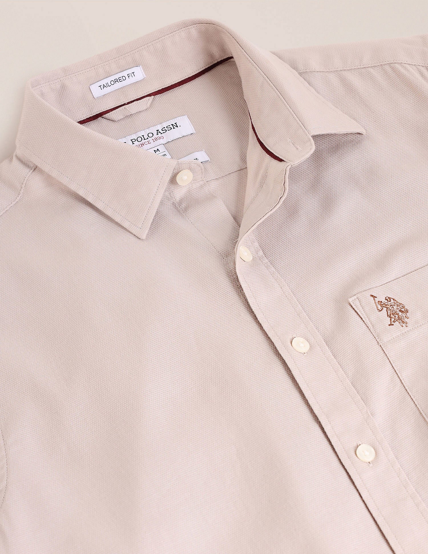 Regular Fit Dobby Shirt Beige - U.S. Polo Assn. India | Large