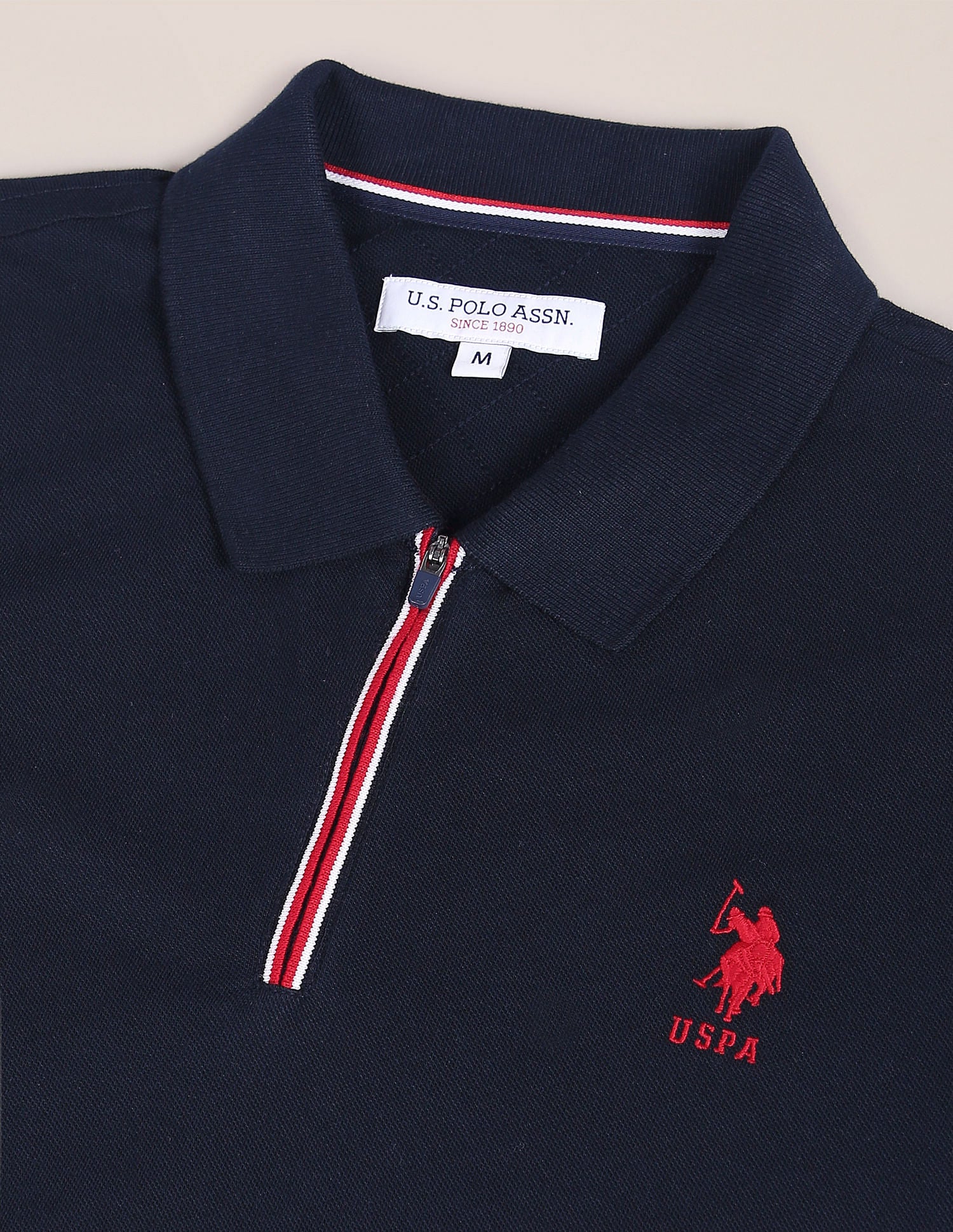 Zipper Cotton Polo Shirt Navy - U.S. Polo Assn. India | Large