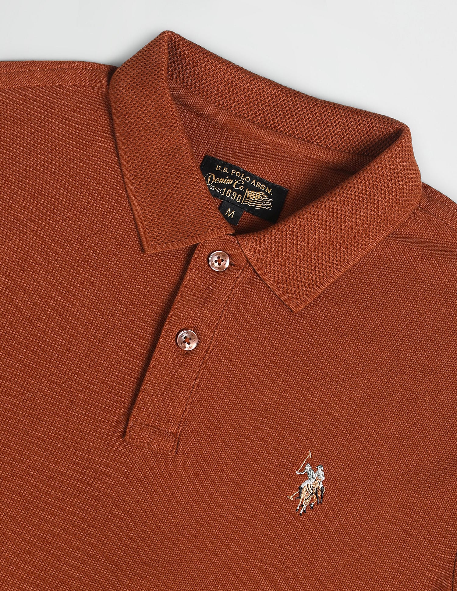 Patterned Collar Cotton Polo Shirt Tan - U.S. Polo Assn. India | Large