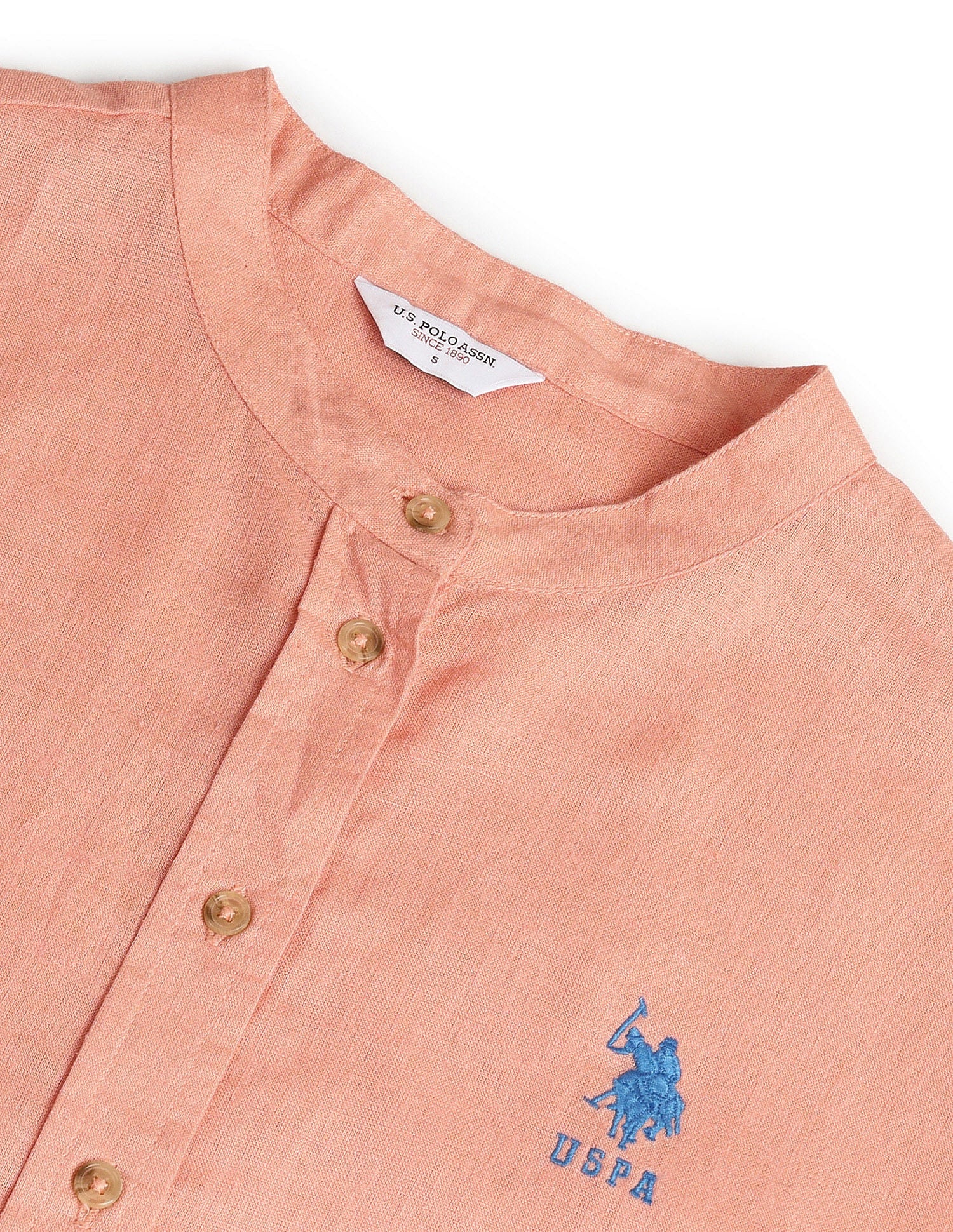 Mandarin Collar Viscose Linen Shirt Peach - U.S. Polo Assn. India | Large