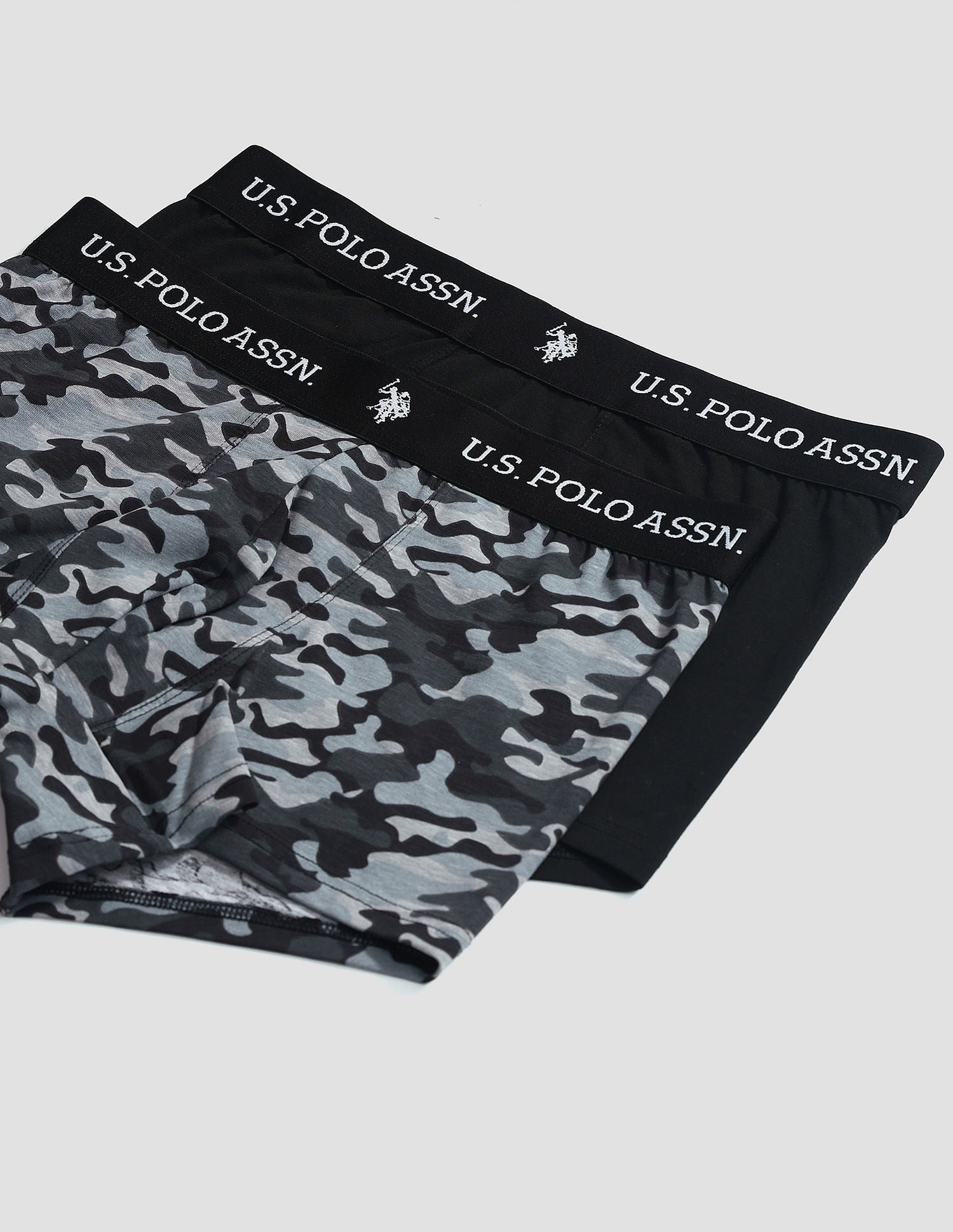 Elastic Waistband Ribbed Solid OET10 Trunks - Pack Of 2 Camo Black and Black - U.S. POLO ASSN. | Large