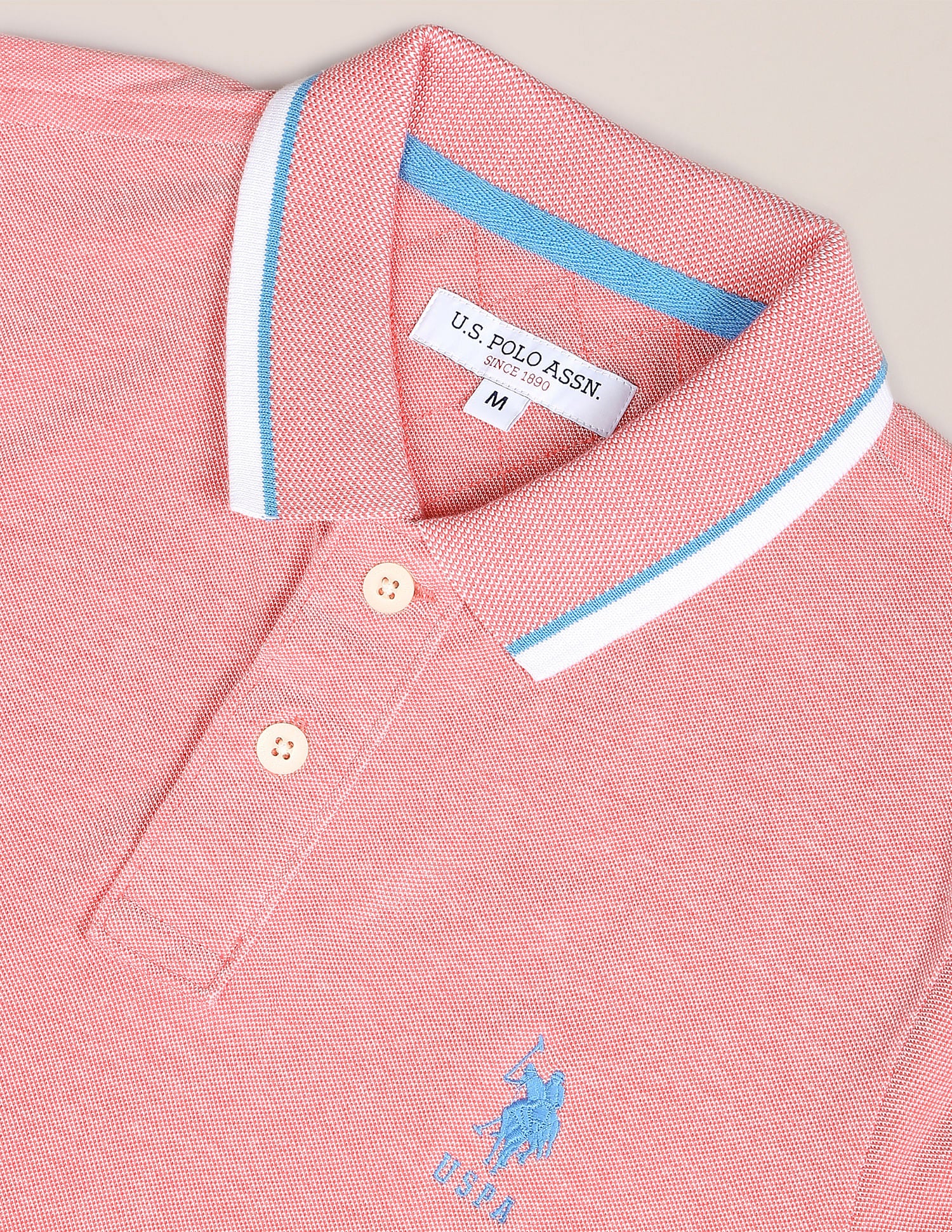 Striped Collar Birdseye Polo Shirt Pink - U.S. Polo Assn. India | Large
