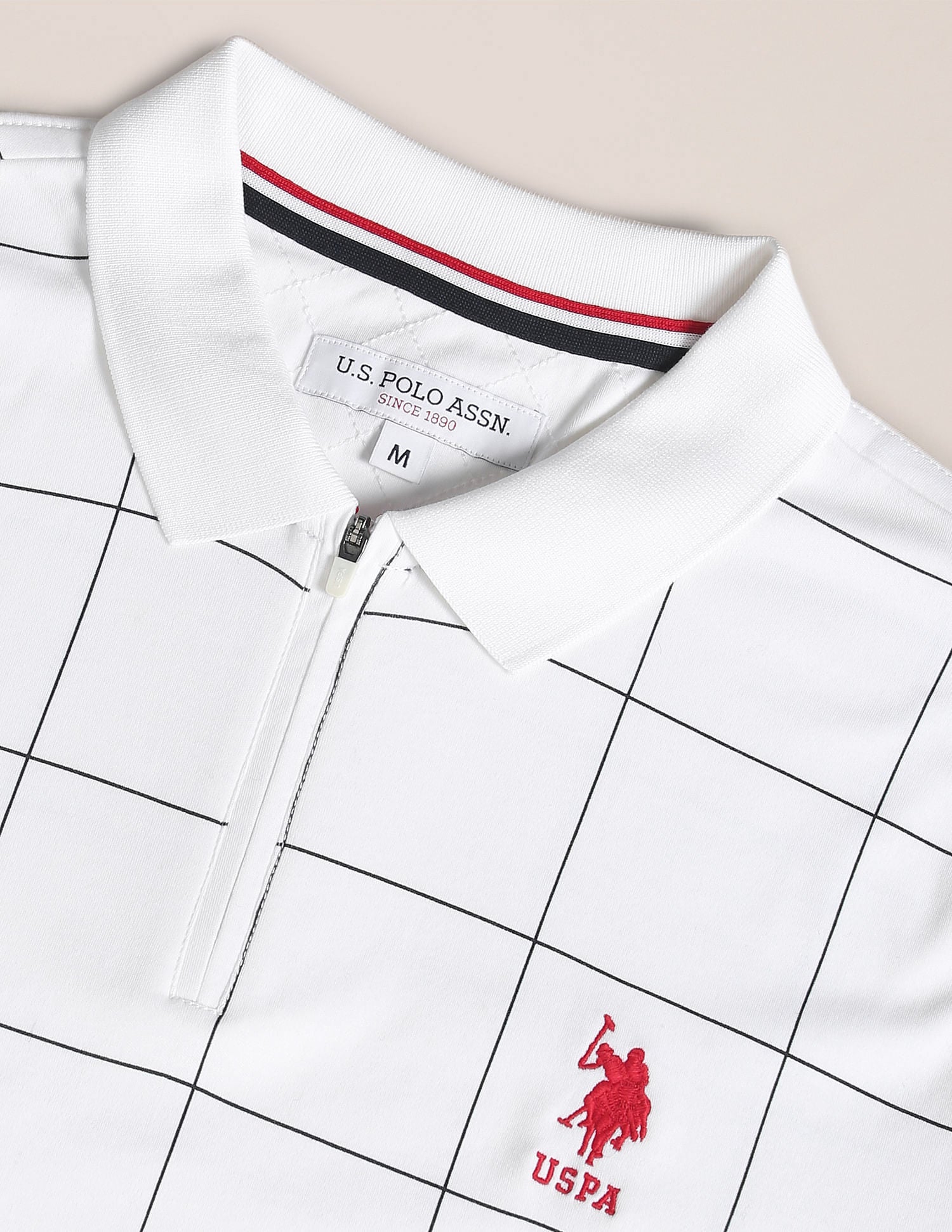 Slim Fit Check Polo Shirt White - U.S. Polo Assn. India | Large