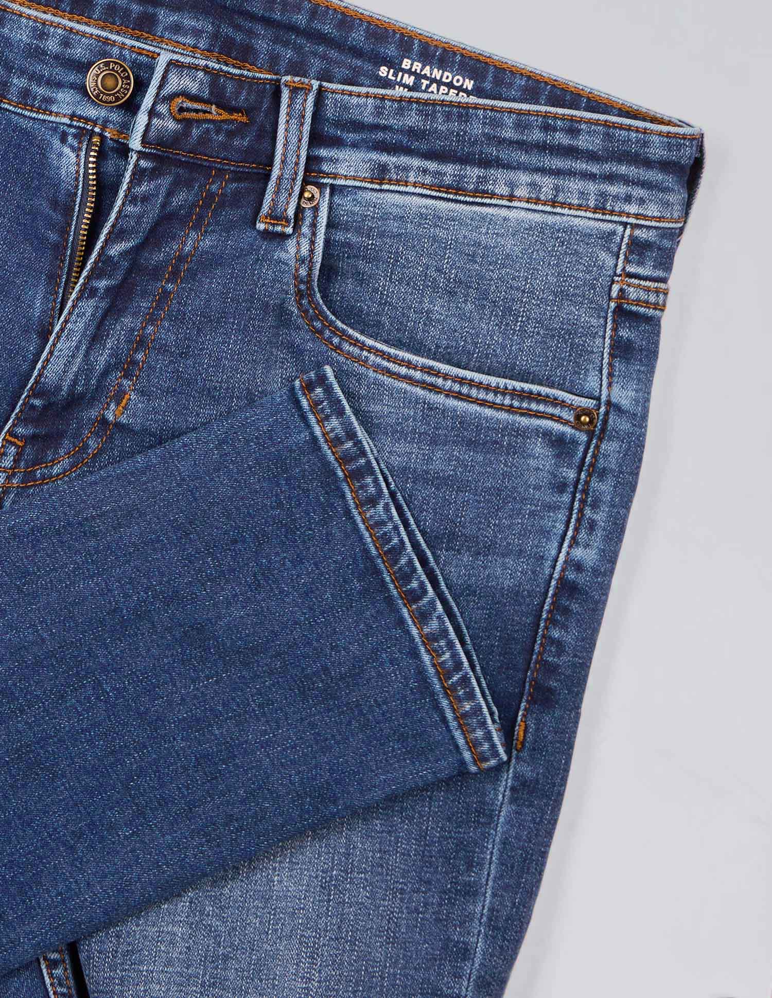 Brandon Slim Tapered Fit Vintage Jeans Mid Wash - U.S. Polo Assn. India | Large