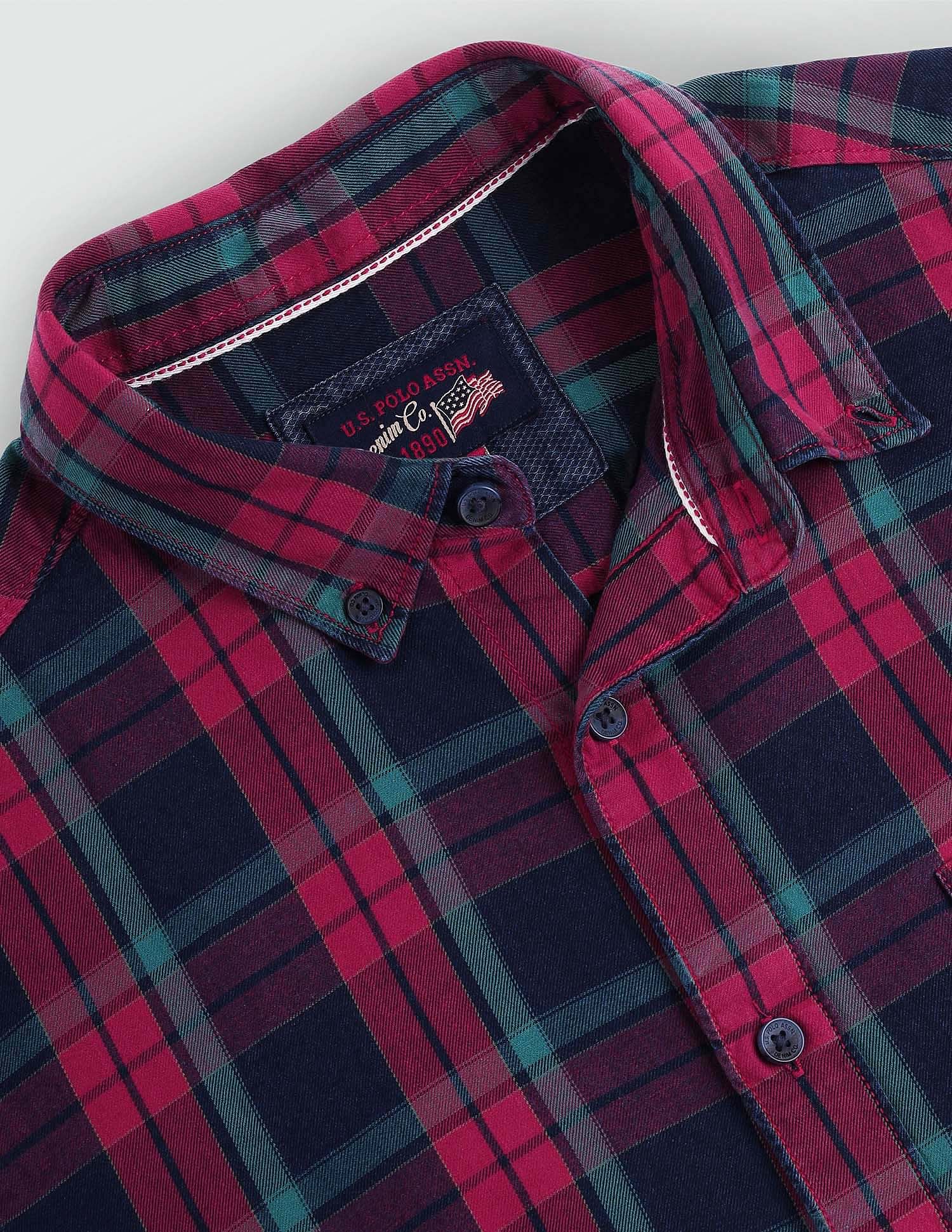 Plaid Check Slim Fit Shirt Red and Navy - U.S. Polo Assn. India | Large