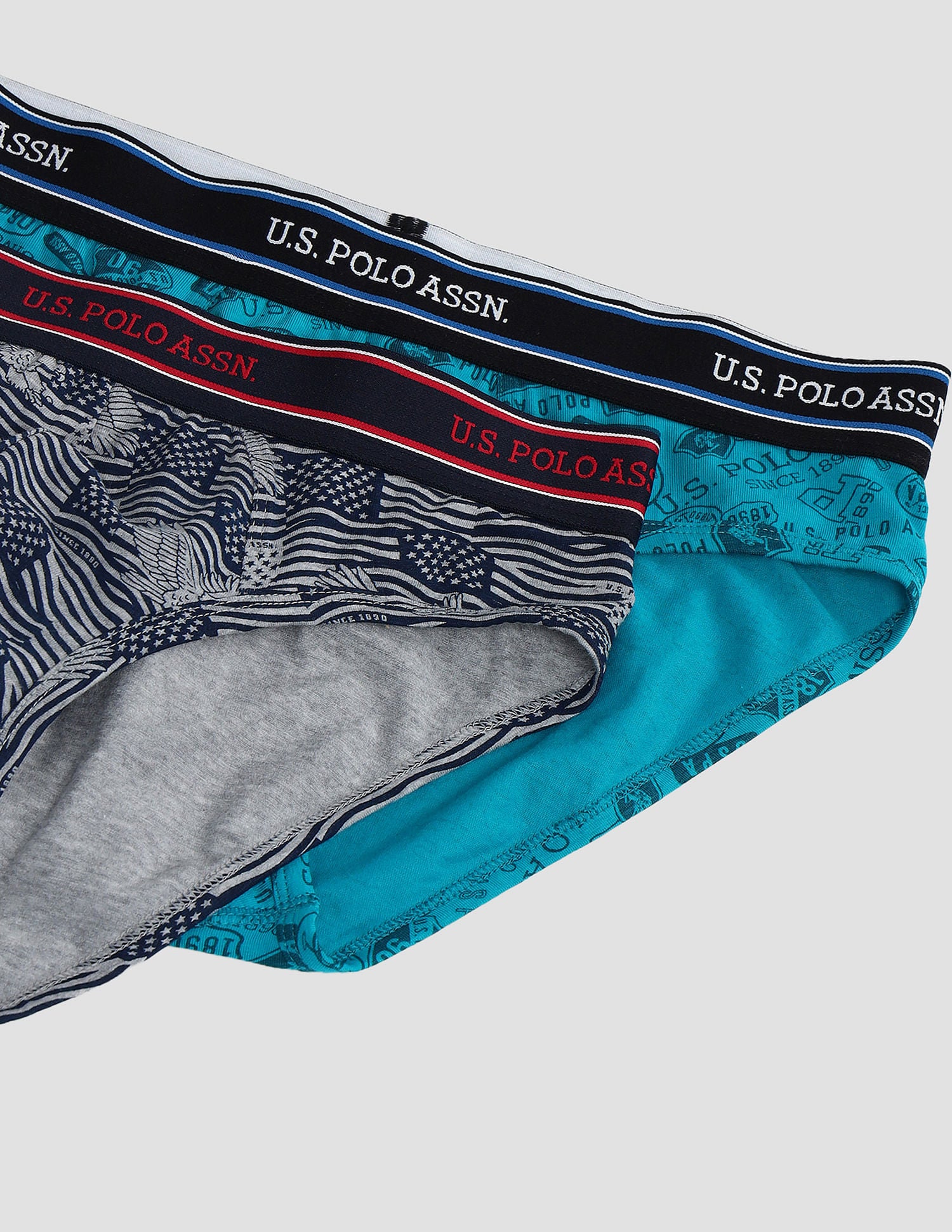 Elasticized Waist Printed I615 Briefs - Pack Of 2 Tile Blue and Grey Melange - U.S. POLO ASSN. | Large