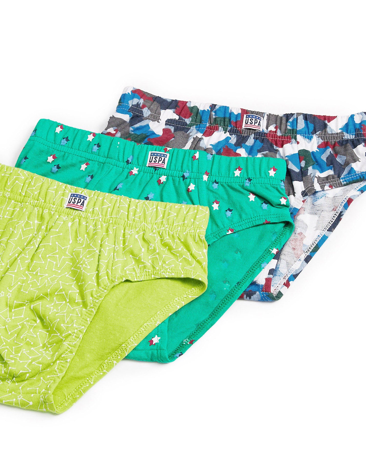 Mid Rise Pure Cotton EKB02 Briefs - Pack Of 3 Blue, Lime Green and Green - U.S. POLO ASSN. | Large