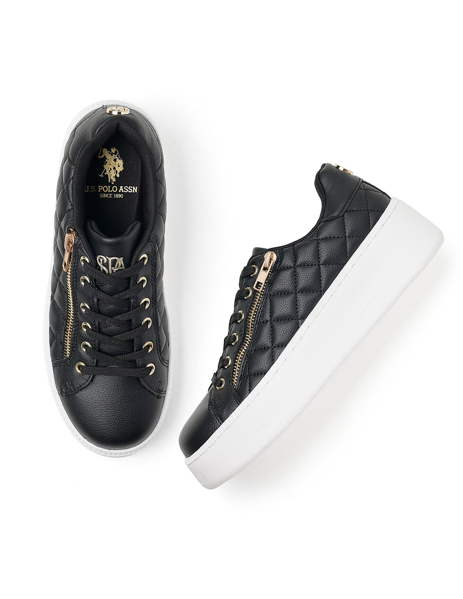 Women Textured Gabriella Metallic Logo Sneakers Black - U.S. POLO ASSN. | Large