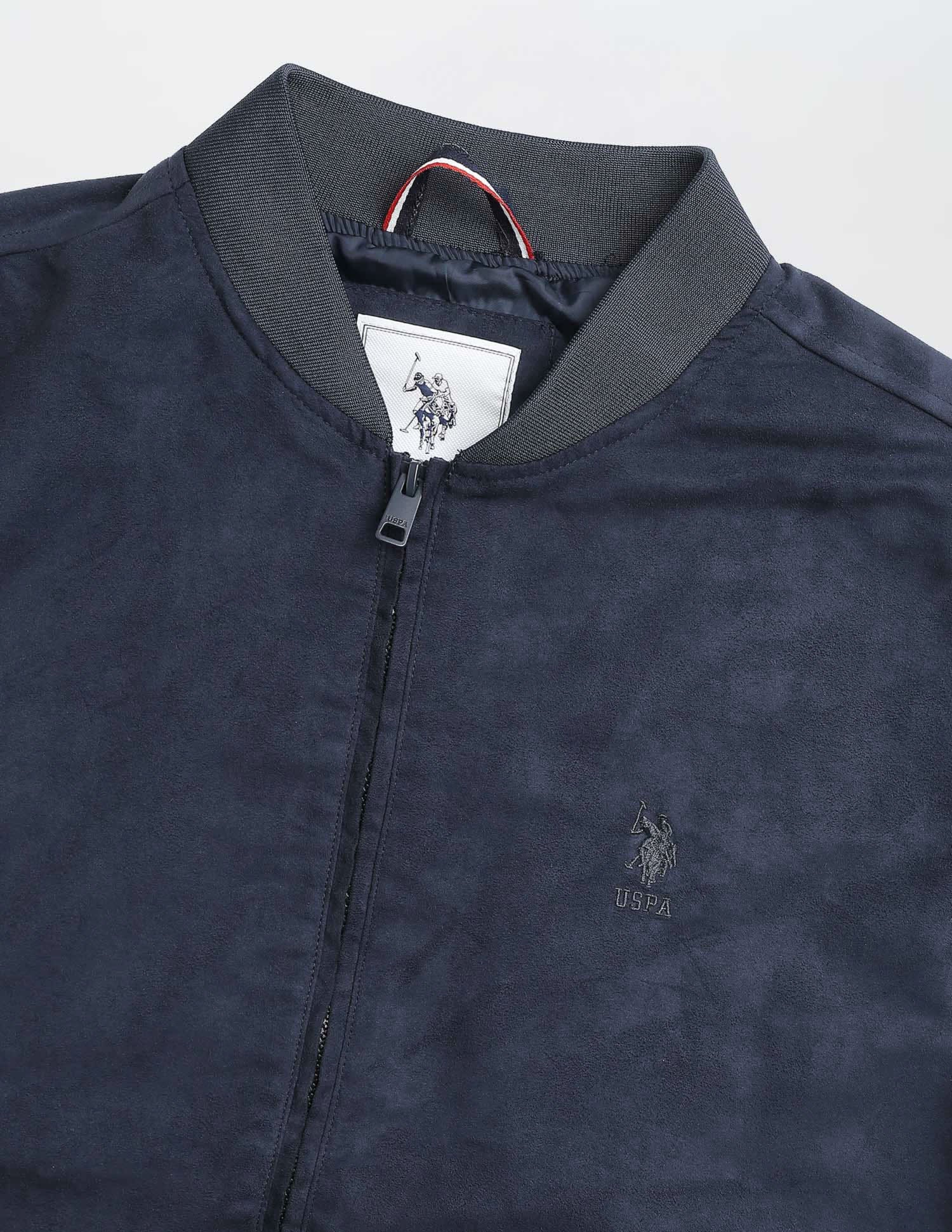 Solid Regular Fit Bomber Jacket Navy - U.S. Polo Assn. India | Large