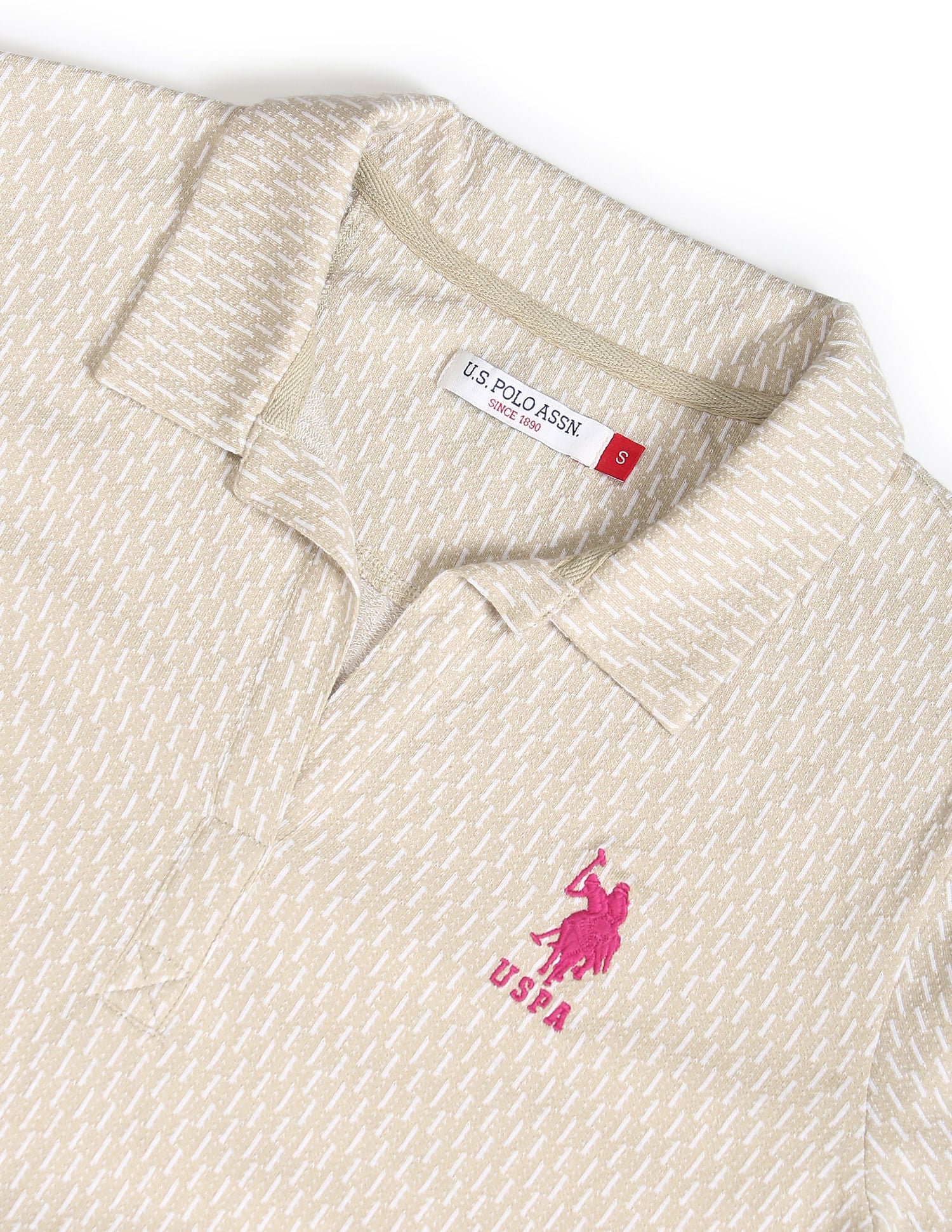 Geometric Print Long Sleeve Polo Shirt Beige - U.S. POLO ASSN. | Large