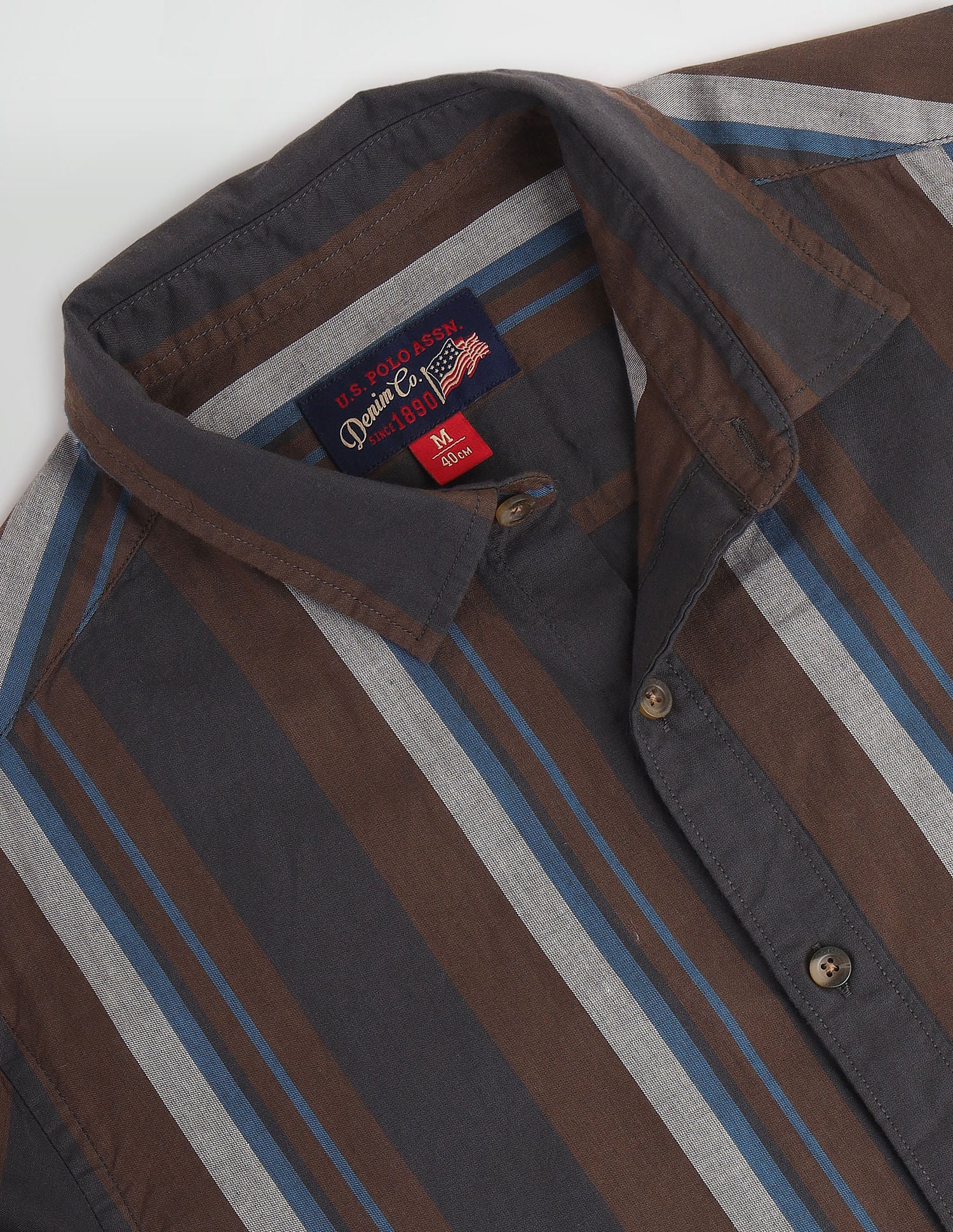 Vertical Stripe Slim Fit Shirt Brown - U.S. Polo Assn. India | Large