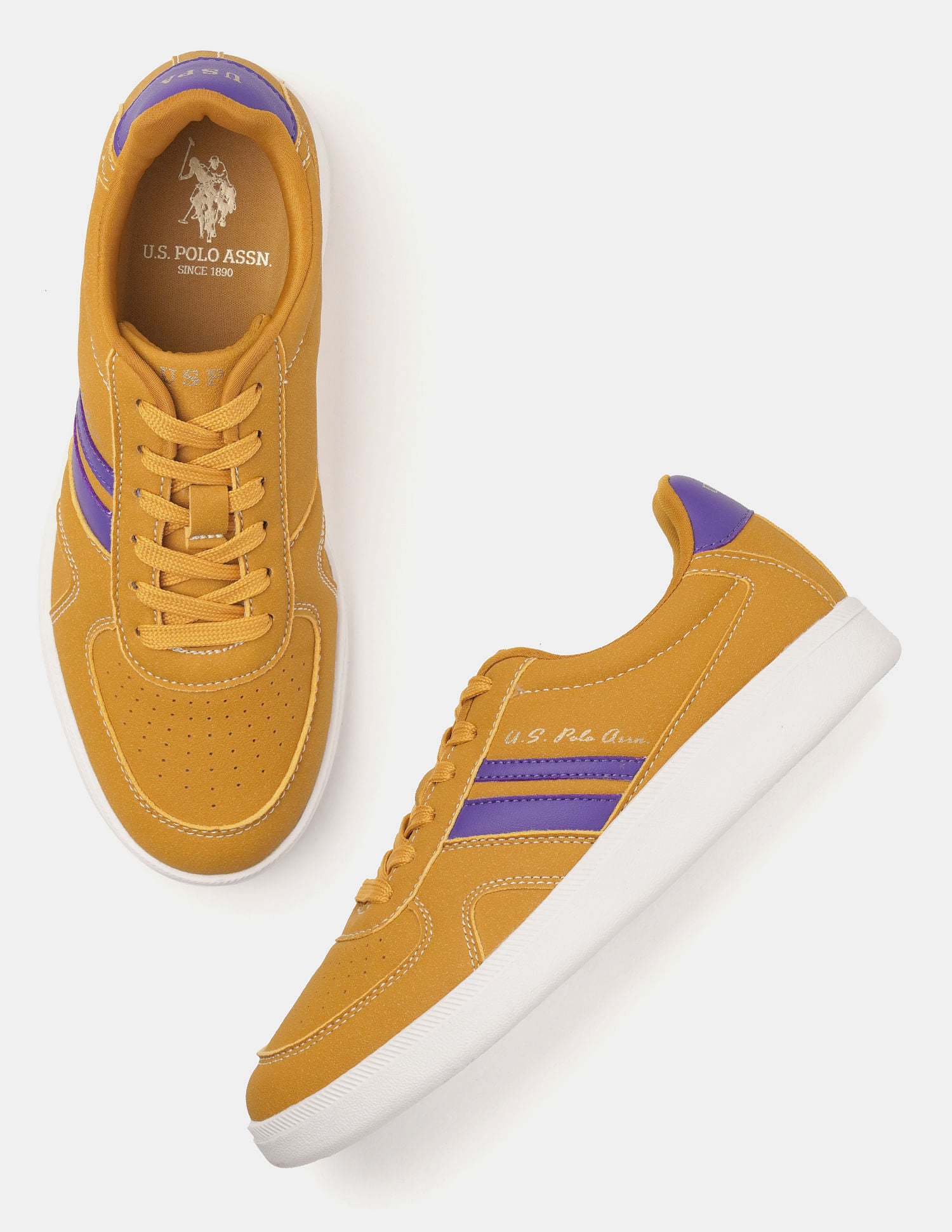 Women Round Toe Edda Striped Sneakers Yellow - U.S. POLO ASSN. | Large