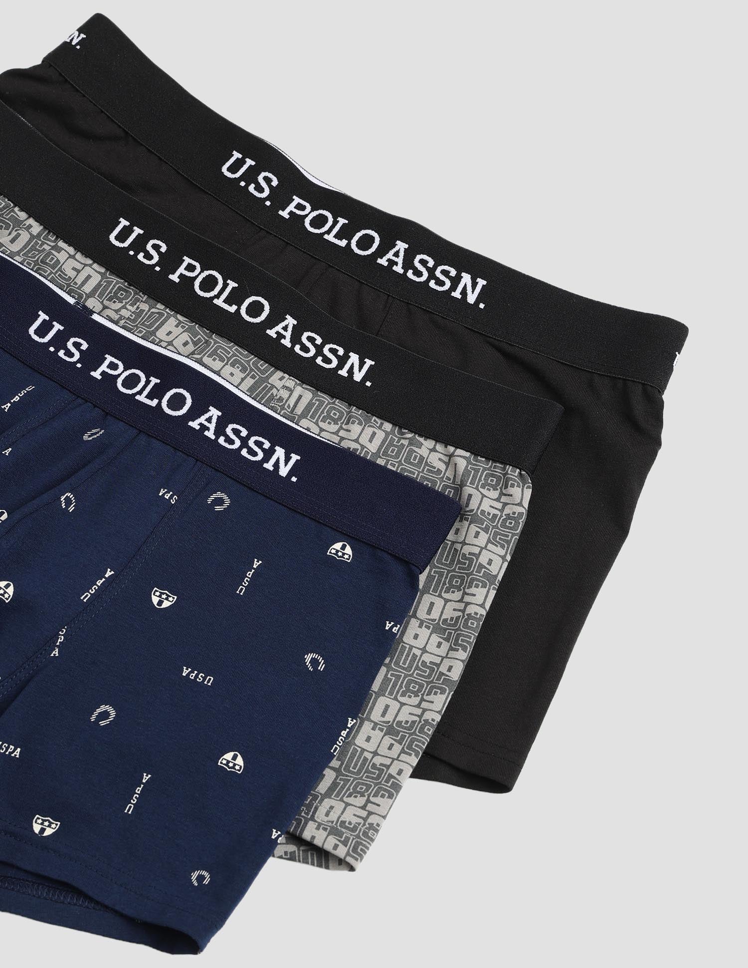 Pack Of 3 Anti-Microbial Underwear Trunks - OET14-NGN-P3 Navy, Iron Gate and Black - U.S. POLO ASSN. | Large