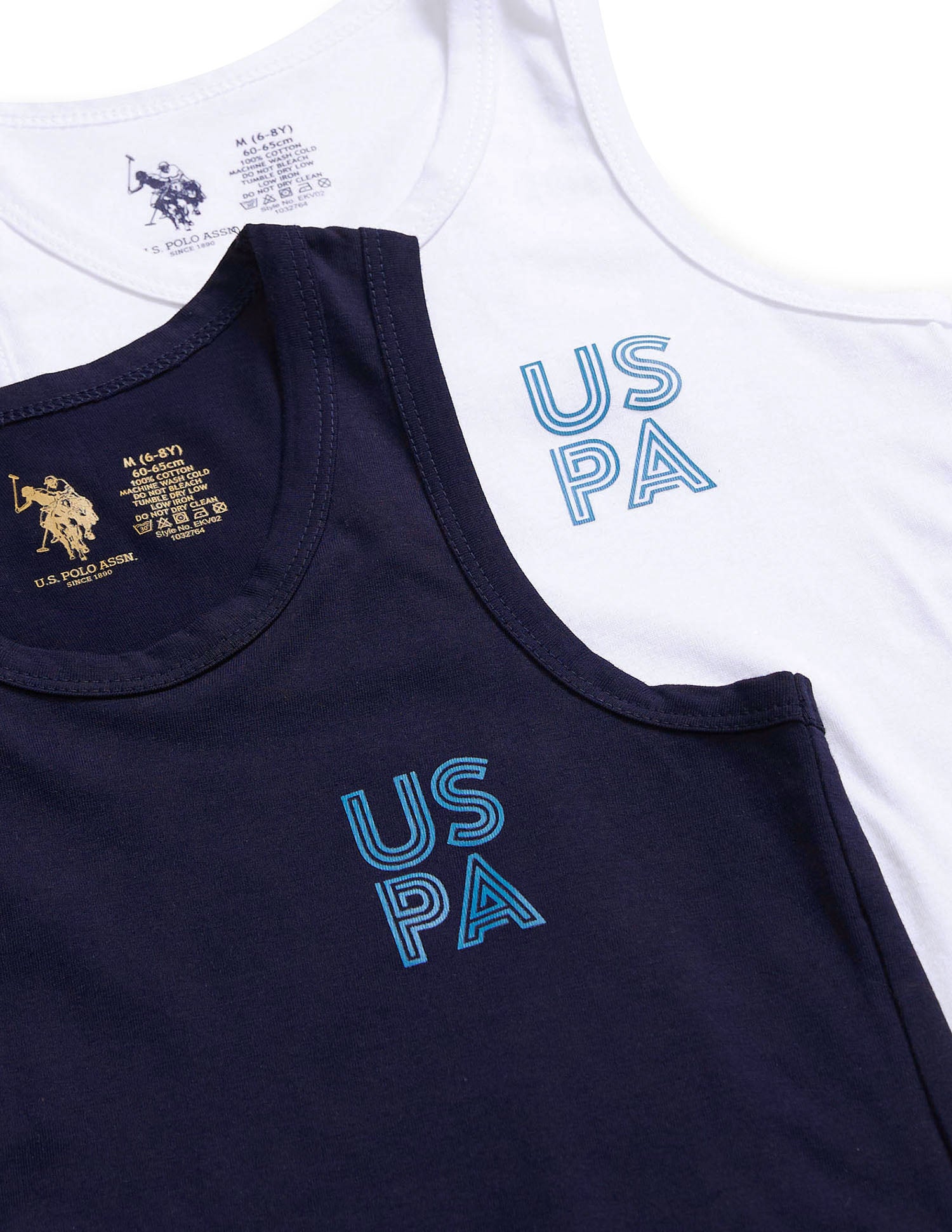 Sleeveless Solid EKV02 Cotton Vest - Pack Of 2 Navy and White - U.S. POLO ASSN. | Large