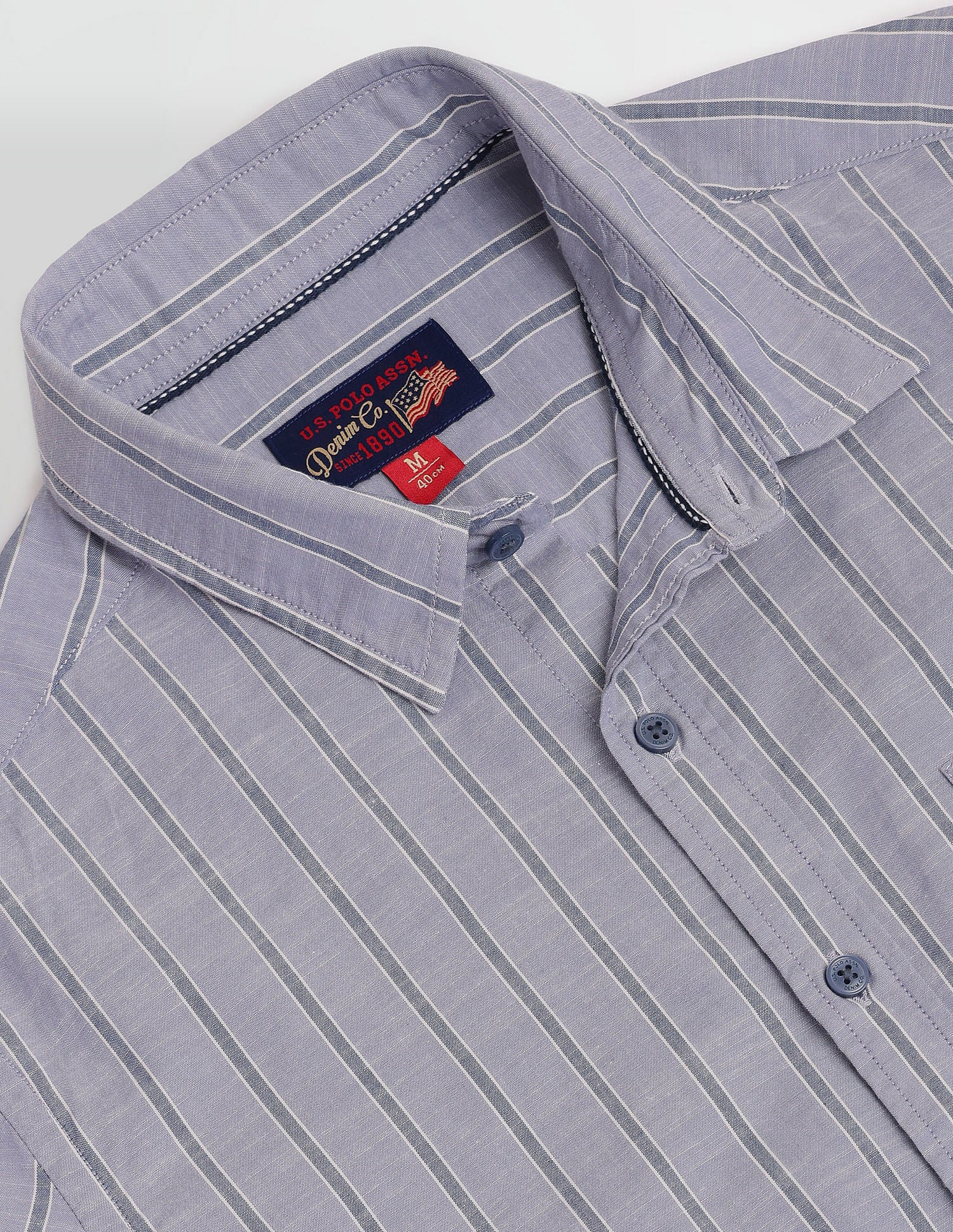 Vertical Stripe Slim Fit Shirt Steel Blue - U.S. POLO ASSN. | Large