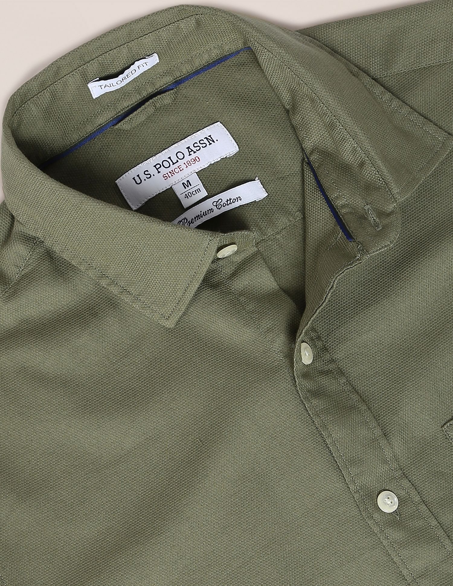 Dobby Solid Casual Shirt Olive - U.S. Polo Assn. India | Large