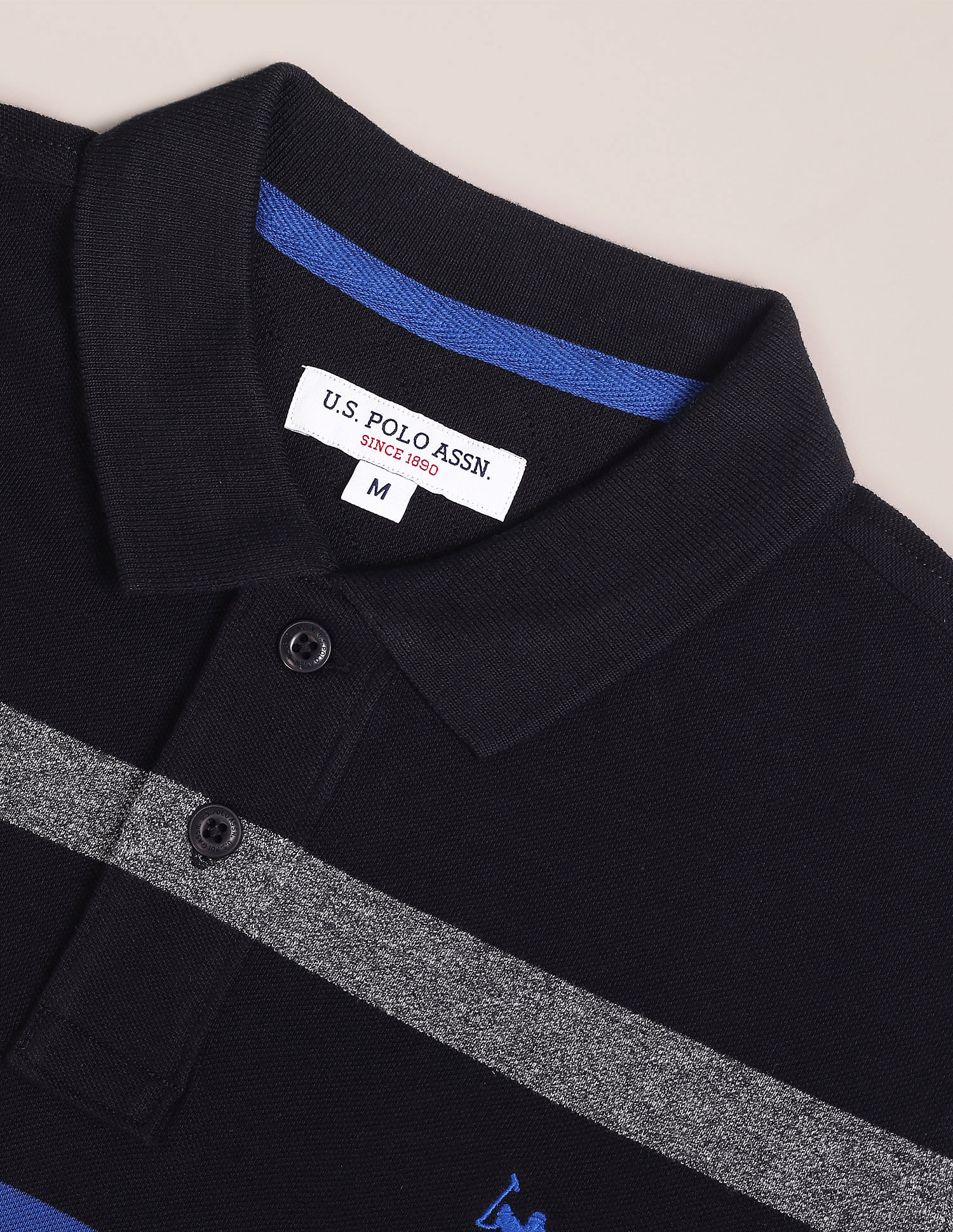 Horizontal Stripe Cotton Polo Shirt Black - U.S. Polo Assn. India | Large
