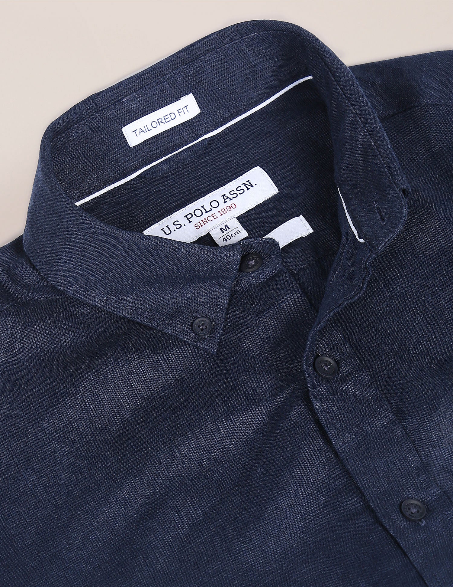 Solid Linen Casual Shirt Navy - U.S. Polo Assn. India | Large