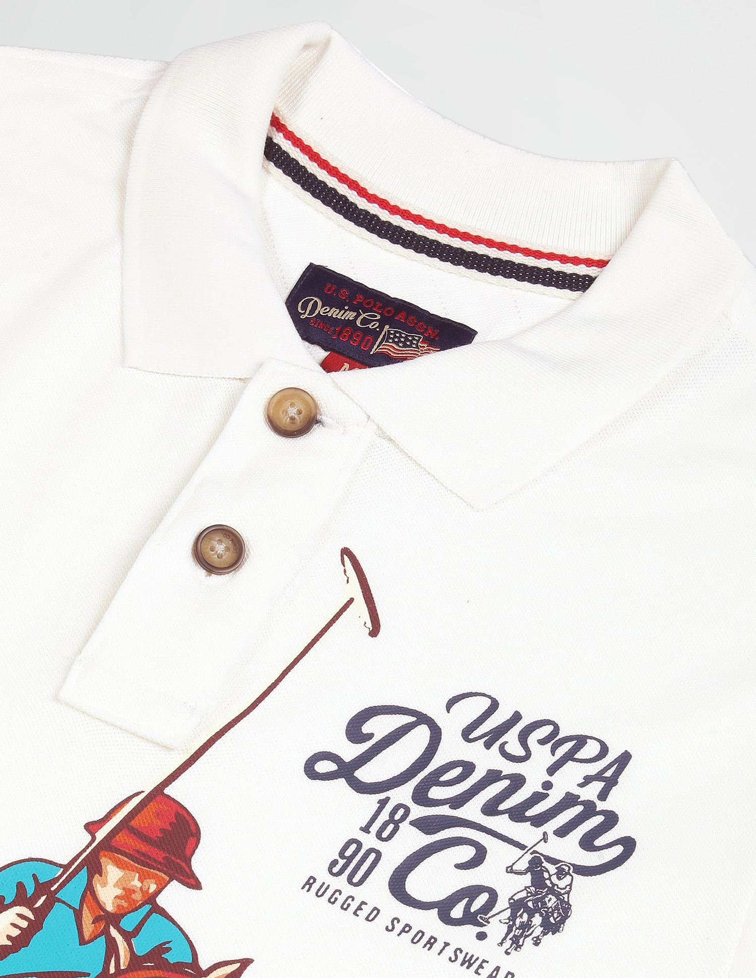 Brand Print Pique Polo Shirt White - U.S. Polo Assn. India | Large