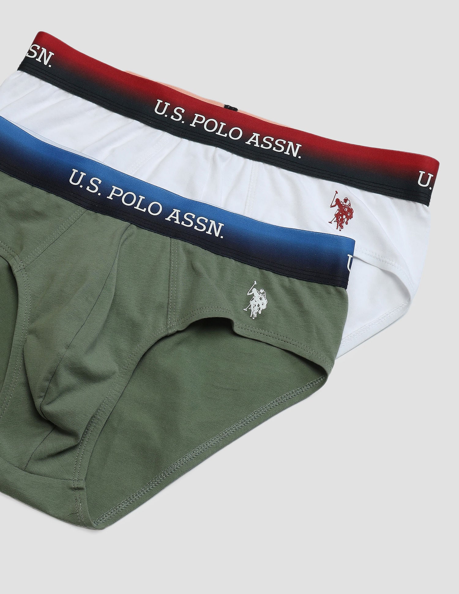 Ombre Waistband Solid OEB05 Briefs - Pack Of 2 White and Green - U.S. POLO ASSN. | Large