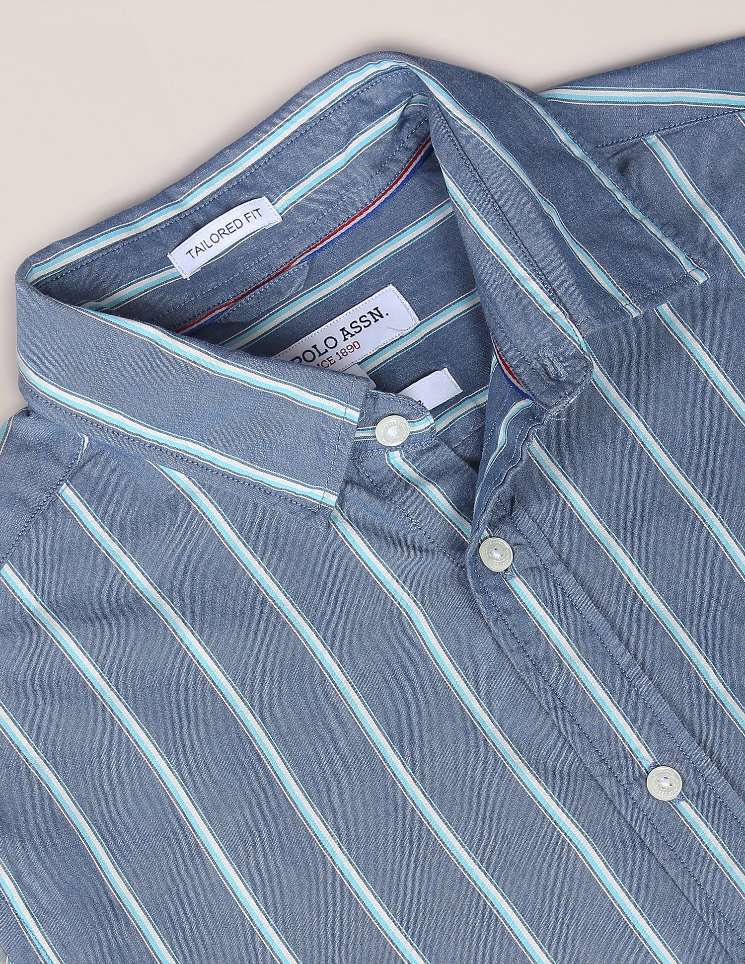 Vertical Stripe Pinpoint Oxford Casual Shirt Blue - U.S. POLO ASSN. | Large