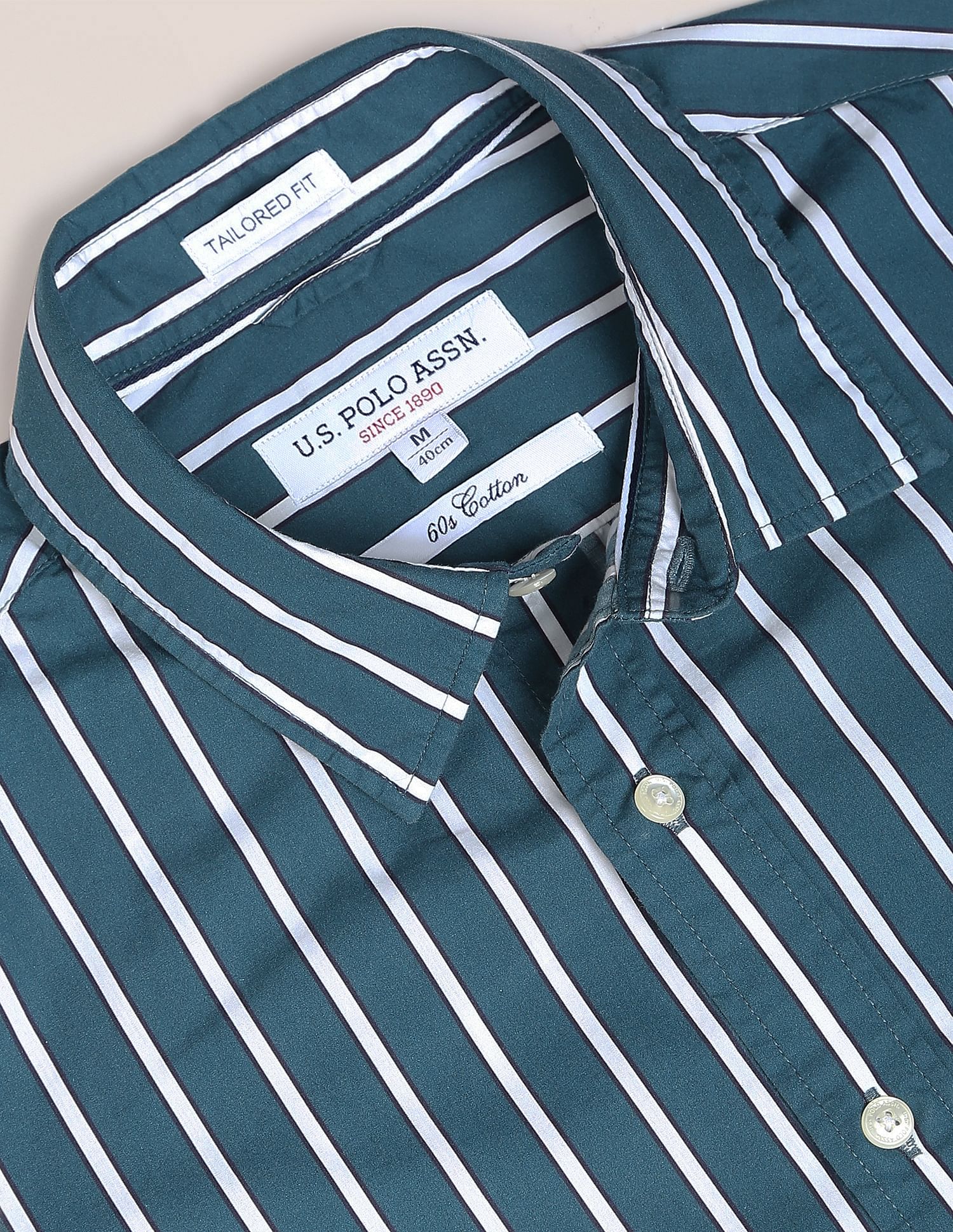 Spread Collar Striped Casual Shirt Teal - U.S. POLO ASSN. | Large