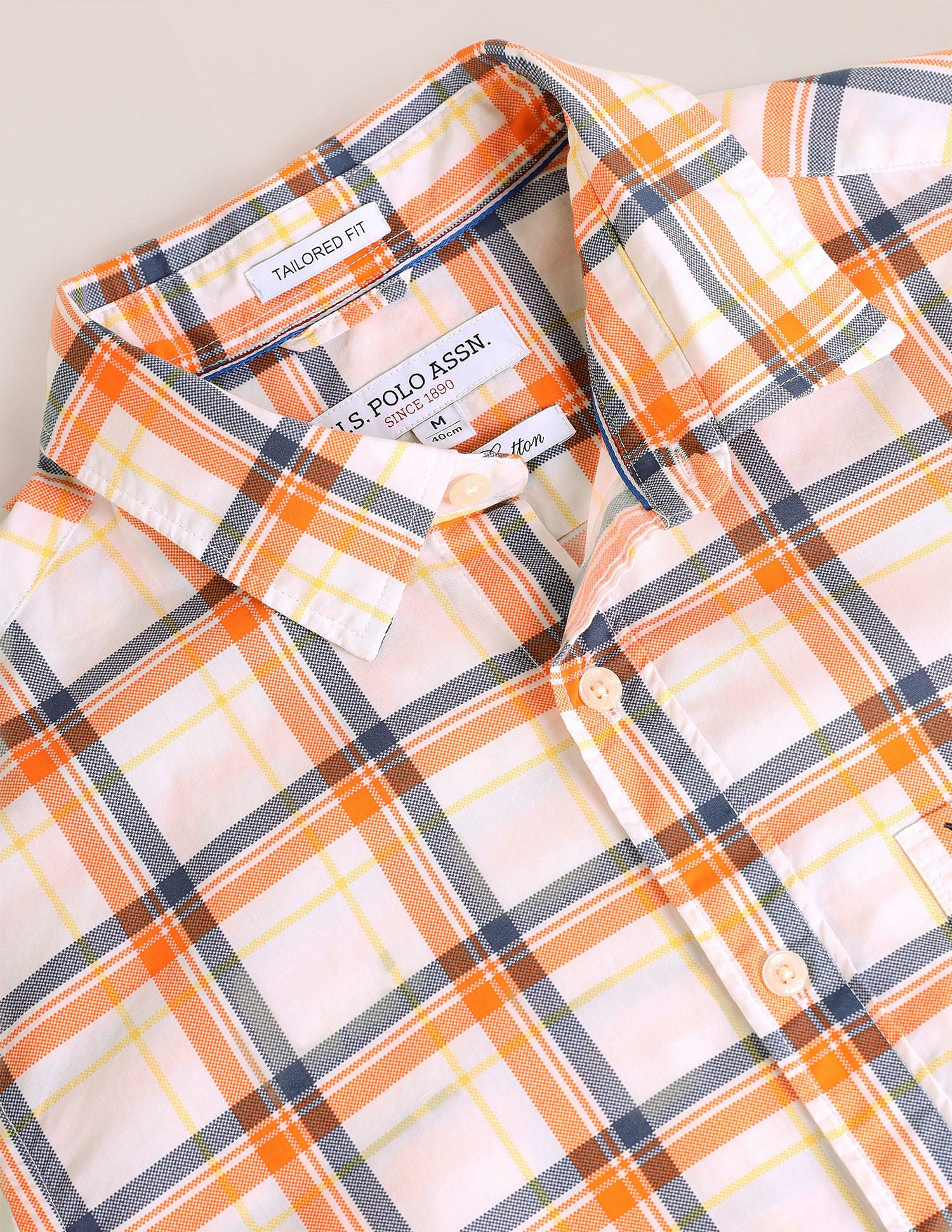 Cutaway Collar Tartan Check Shirt Orange - U.S. POLO ASSN. | Large