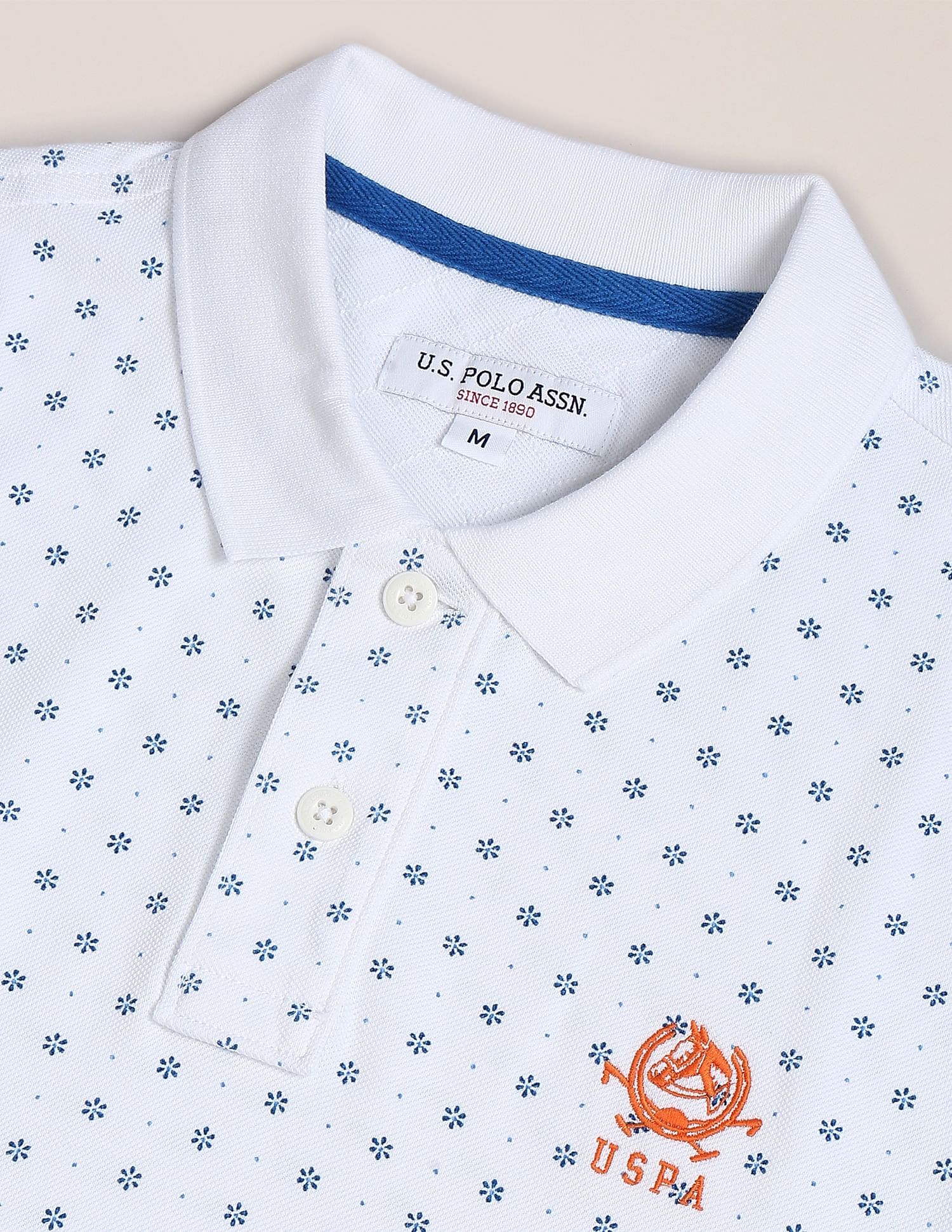 Men White Floral Print Cotton Pique Polo Shirt White - U.S. POLO ASSN. | Large