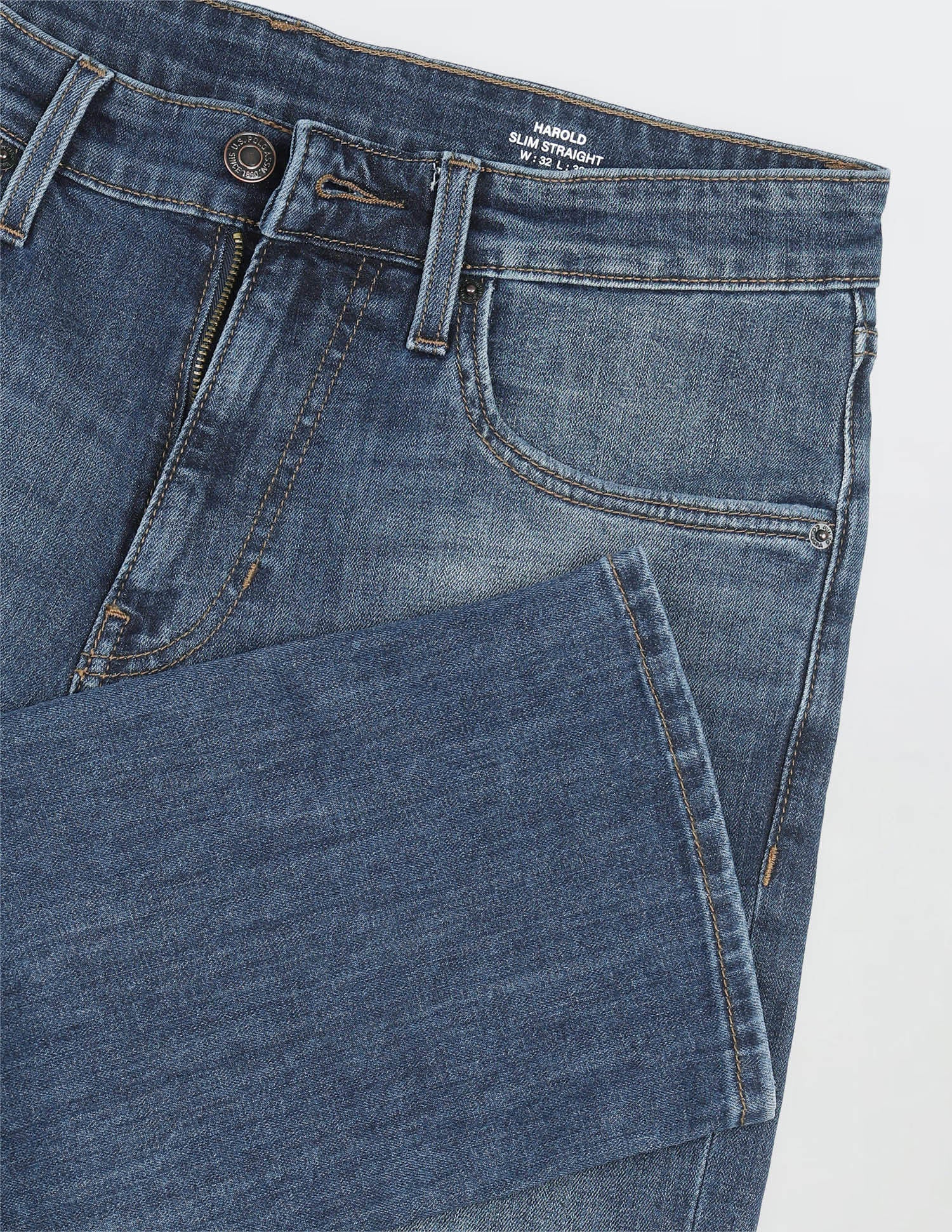 Harold Slim Straight Fit Blue Jeans Mid Blue - U.S. Polo Assn. India | Large