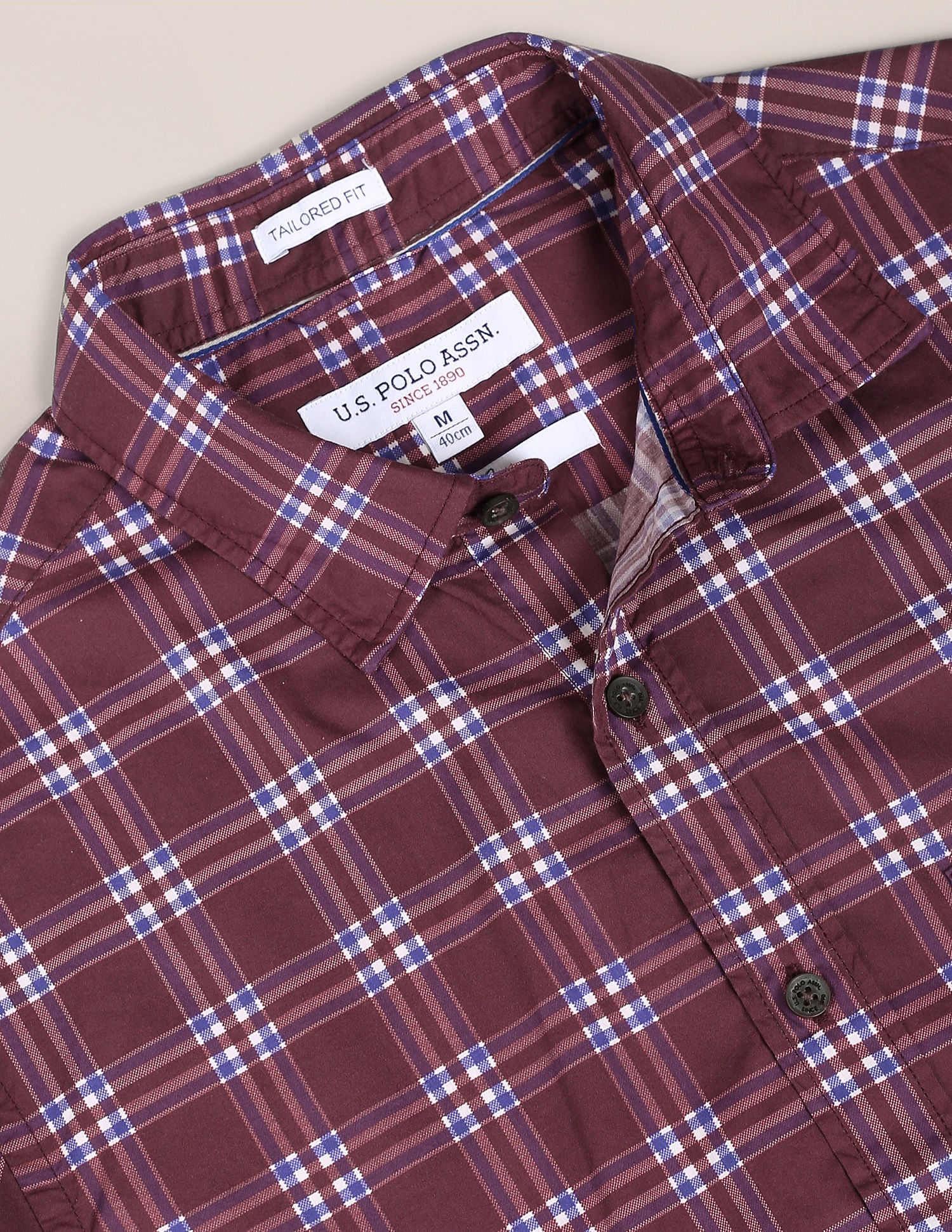 Spread Collar Twill Shirt Maroon - U.S. Polo Assn. India | Large