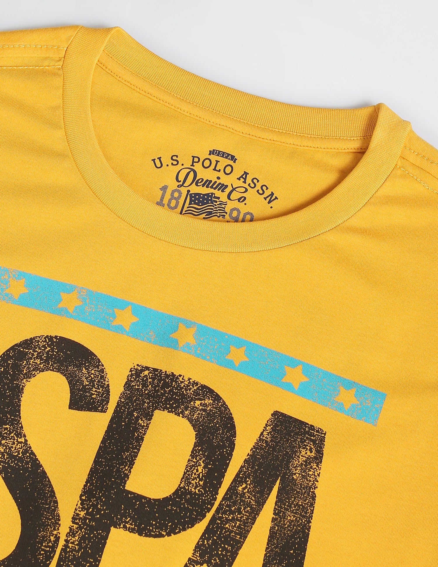 Crew Neck Typographic Print T-Shirt Mustard - U.S. Polo Assn. India | Large